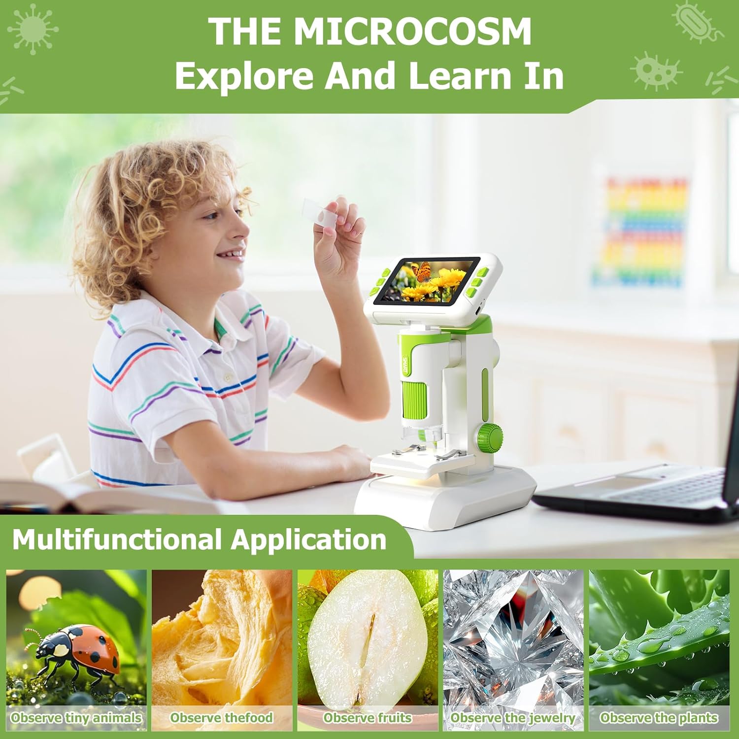 1600X Digital Microscope for Kids, 4" IPS Screen Handheld & Desktop 3-in-1 Microscope with 32GB Memory Card, 6 Adjustable LEDs, Educational STEM Science Toy for Ages 8-12 - Image 6