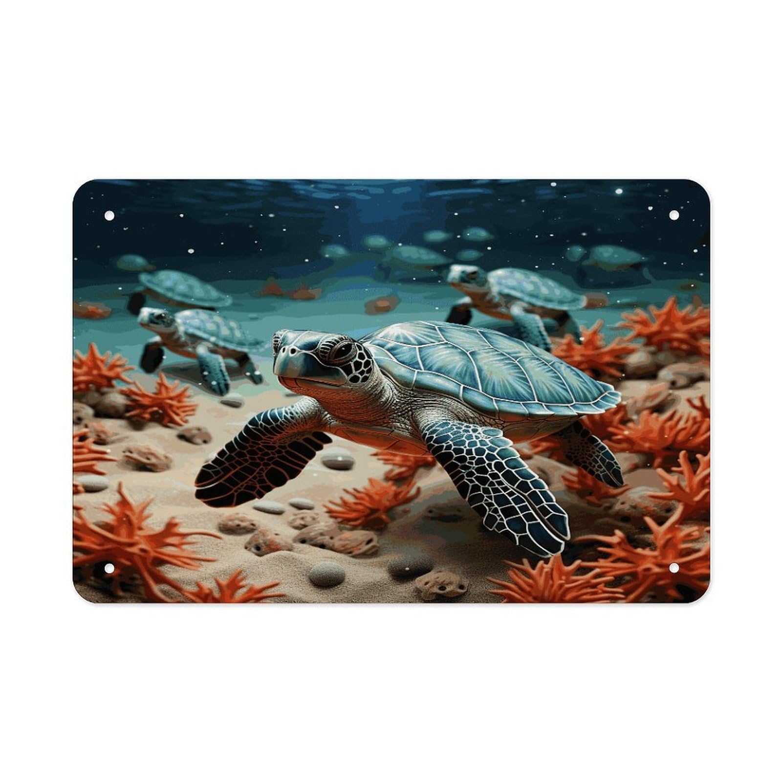 LDGSUPH Turtle Starfish Metal Tin Sign Wall Art Prints Folded Edge Iron Sheet Painting with Holes for Wall Prints Decorative Picture Metal Signboard Decor Painting Wall Decor
