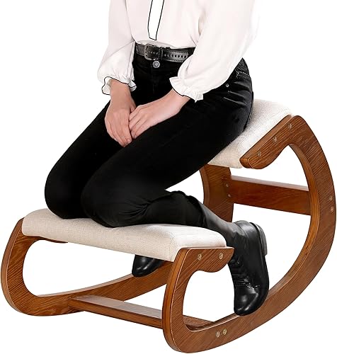 Predawn Silla ergonómica de rodillas para postura vertical, silla mecedora para el hogar, la oficina y la meditación, cojín de madera y lino, alivia