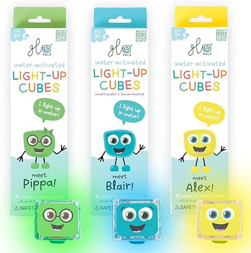Glo Pals Paquete de cubos iluminados activados por agua para juegos sensoriales, paquete de 12 (Tierra extraordinaria)