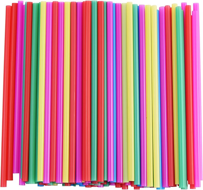 ALINK 100 pajitas de plástico para batidos, pajitas desechables coloridas de 8 mm de ancho | Sin BPA, grado alimenticio, 5 colores brillantes, pajitas de 8,5 pulgadas para batidos, granizados, bebidas heladas, fiestas y cafeterías