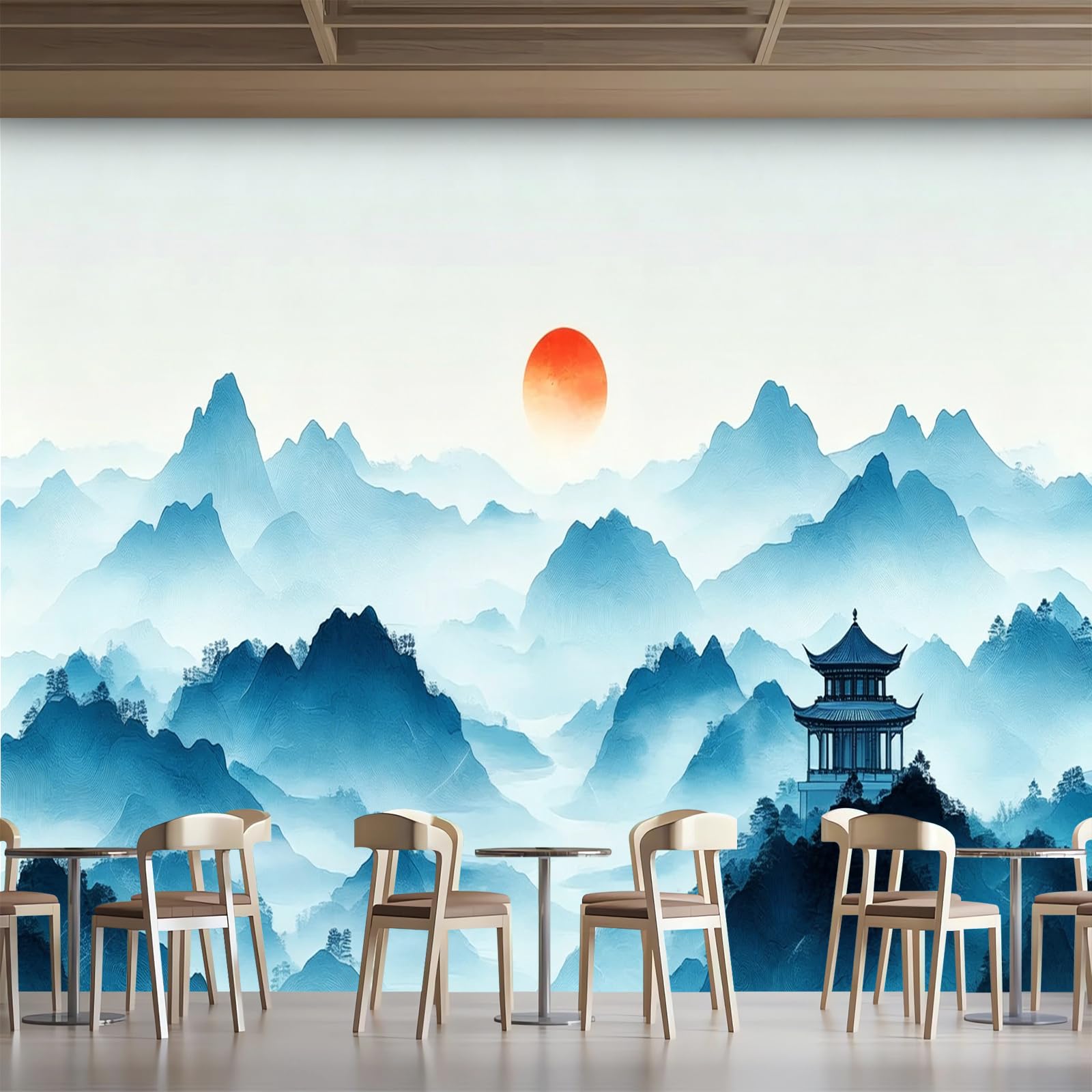 Carta da parati effetto 3D Paesaggio Montano E Acquatico 300 x 210 cm Murale Non Tessuto Stile Cinese Fotomurale Stampa HD Moderna Poster Per Soggiorno E Camera Da Letto Design 1M3638