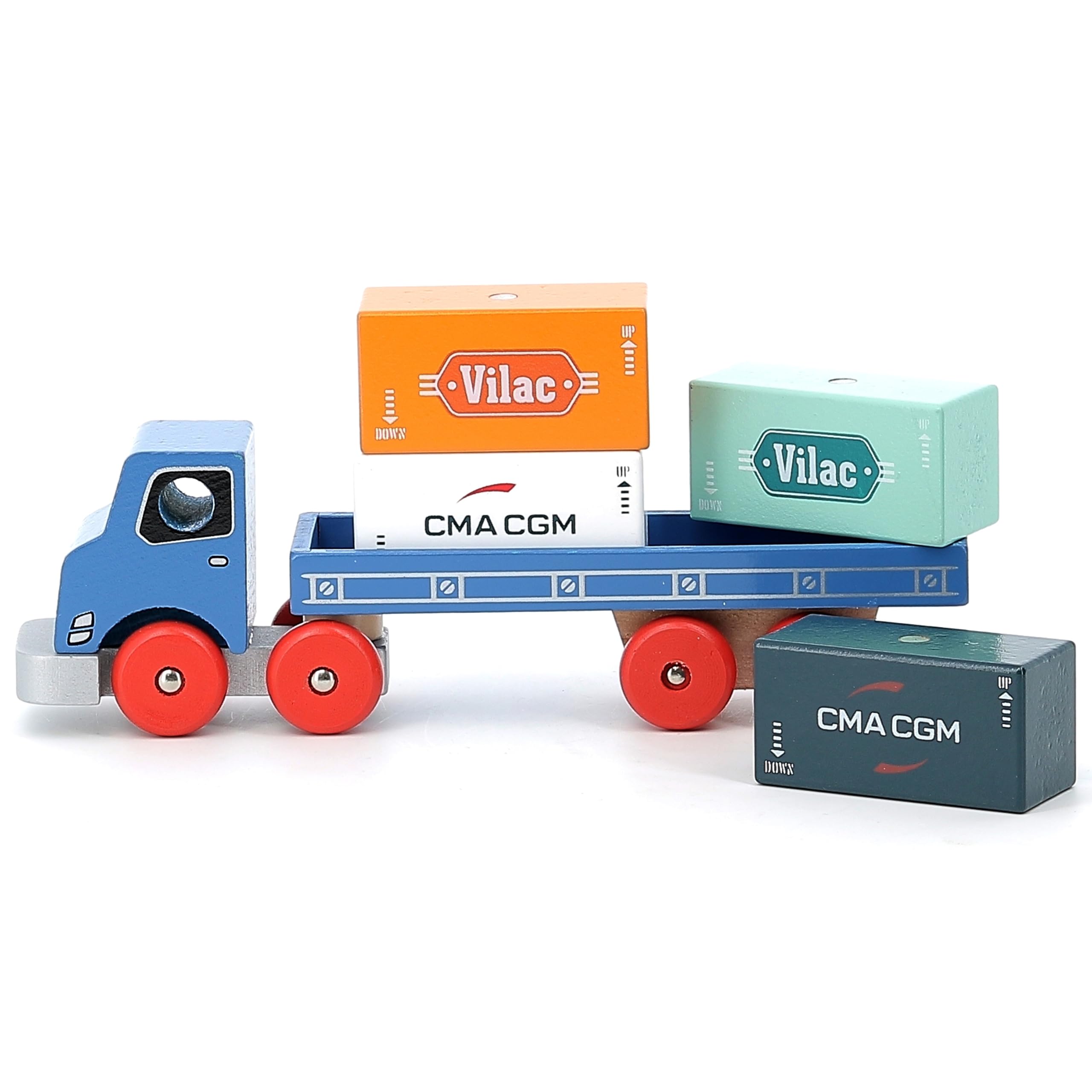 Vilac Wooden Vilacity Container Truck, Includes 4 Magnetic Container Blocks and Vehicle Truck, Wipe Clean, 23 x 11 x 5 cm, 3 Years+ - Image 2