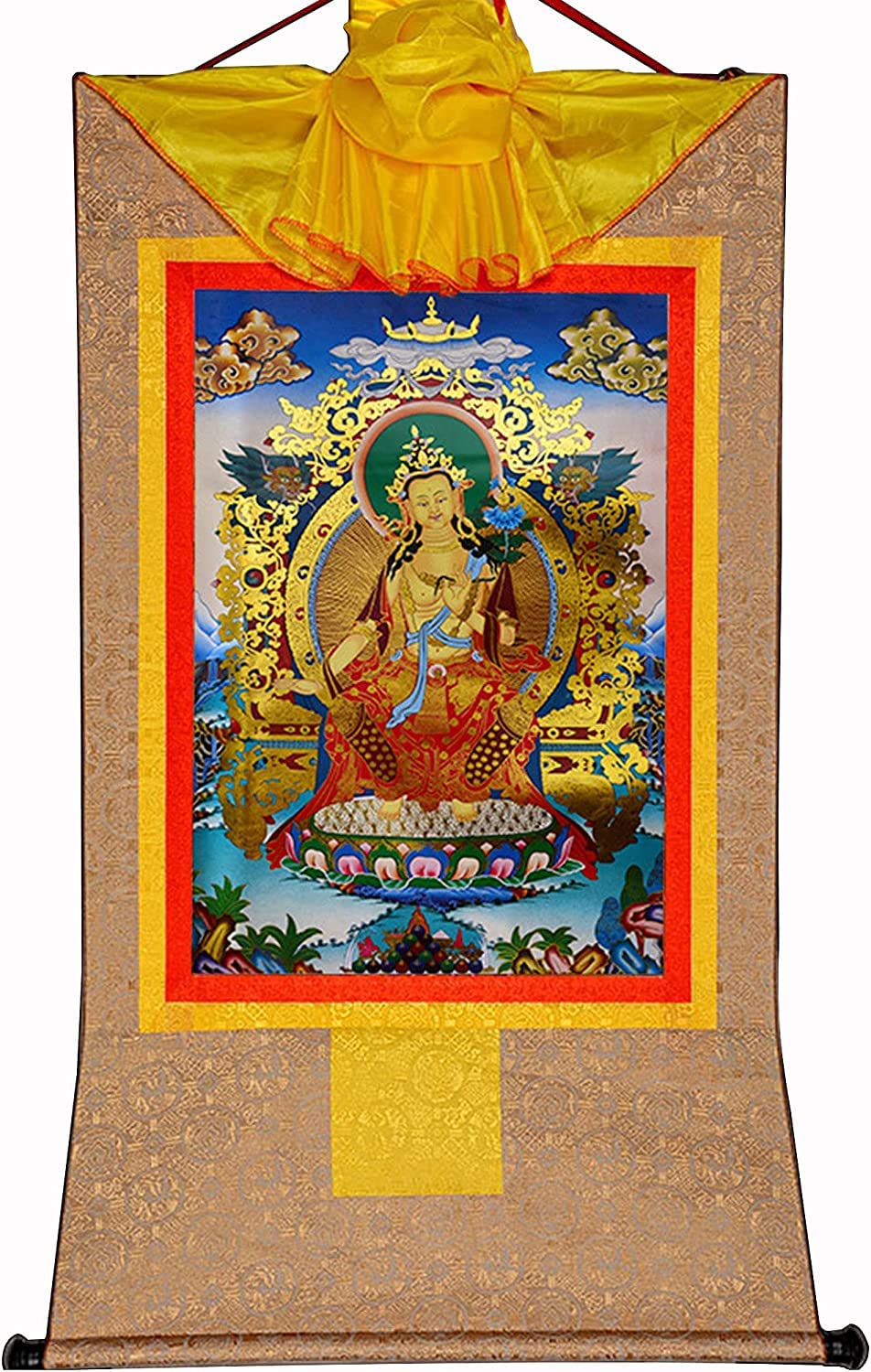 VHKJewE Maitreya, Buddhist Thangka Brocade(Beige,Small(35cm*27cm))