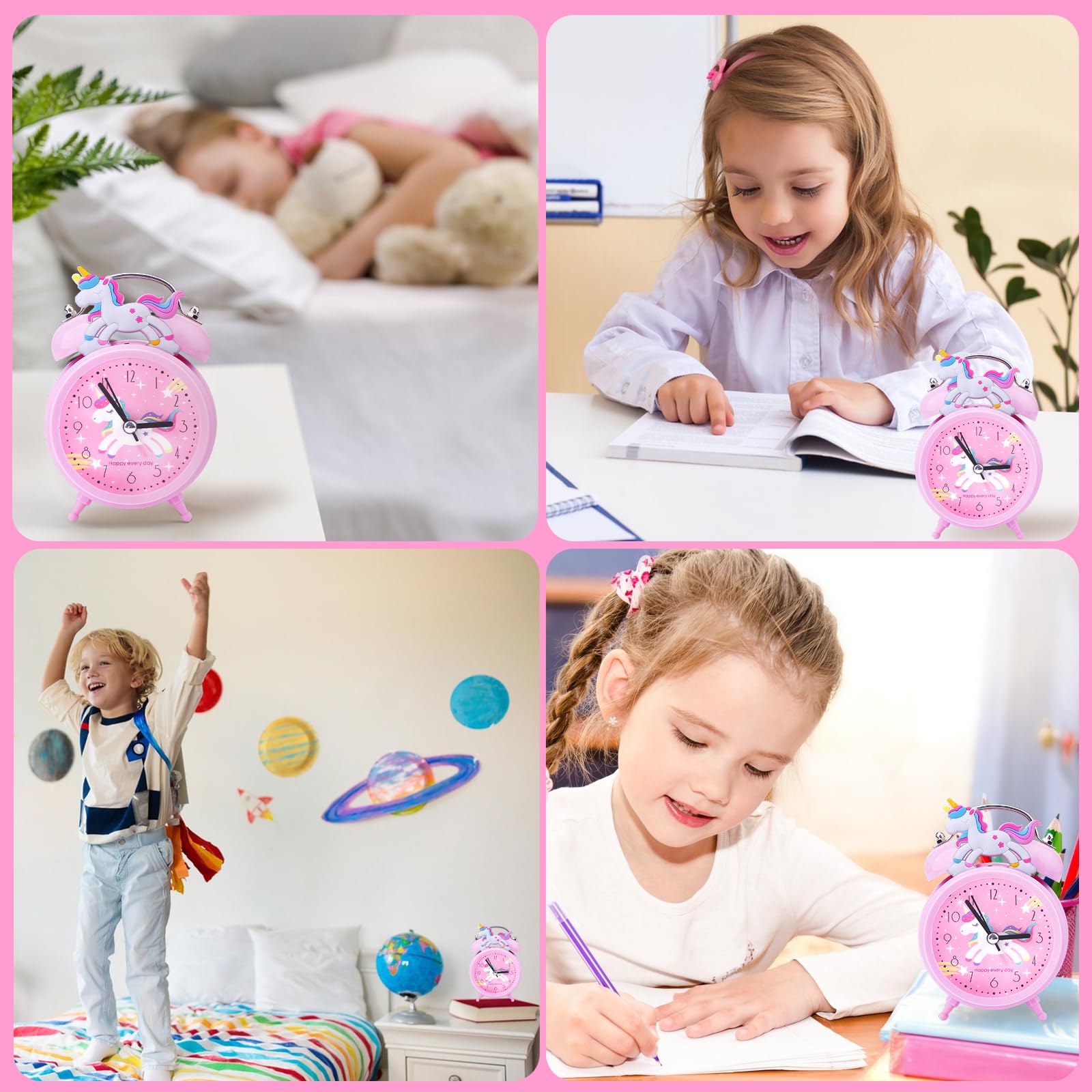 Aitsite Classico Sveglia Bambini, Orologio Unicorno Rosa con Luce Notturna Senza Ticchettio, Silenziosa, Portatile, Sveglia da Comodino Adatto per l'arredamento Della Stanza e Regali di Natale