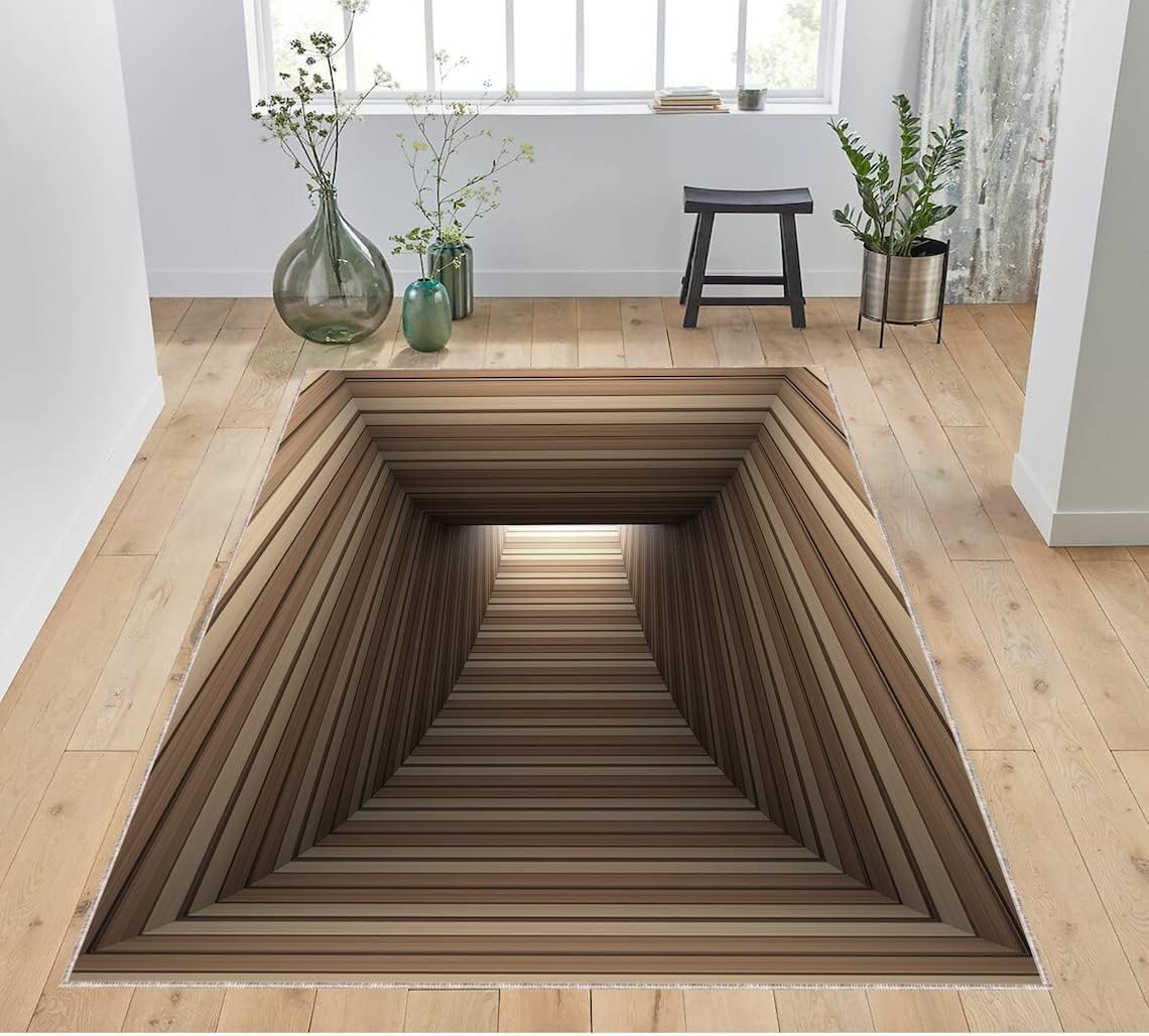 Wood Tunnel Optical Illusion Rug, Optical Illusion Vortex Rug, 3D