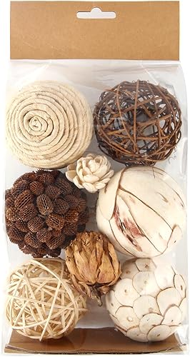 Miniatura 2 de Bolas decorativas de otoño para decoración del hogar, juego de 6 bolas de mimbre de ratán de tono natural para decoración del hogar, centros de