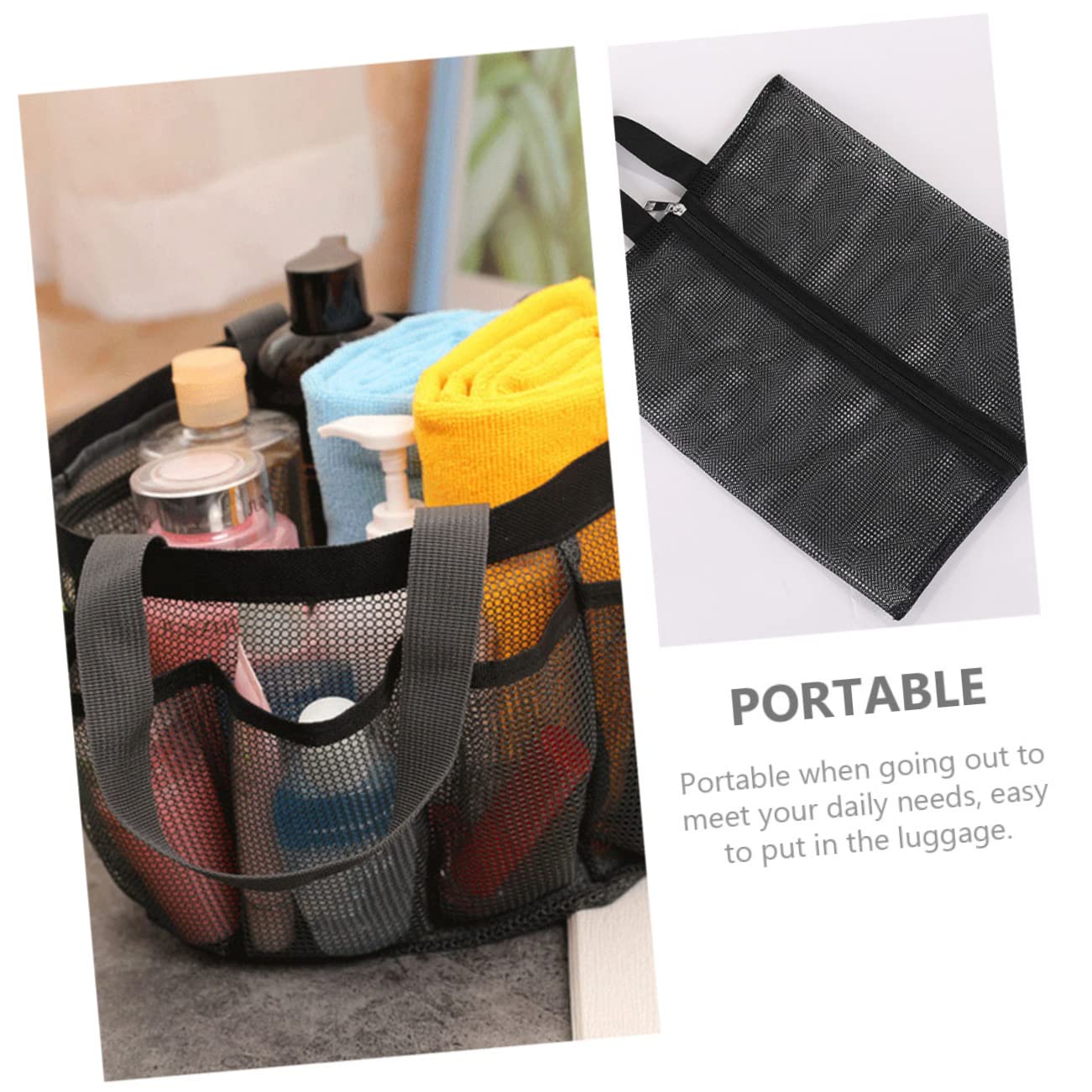 3 Piezas Bolsa de Playa de Malla Portátil para Organizador Cosmético Ligero y Práctico para Vacaciones y