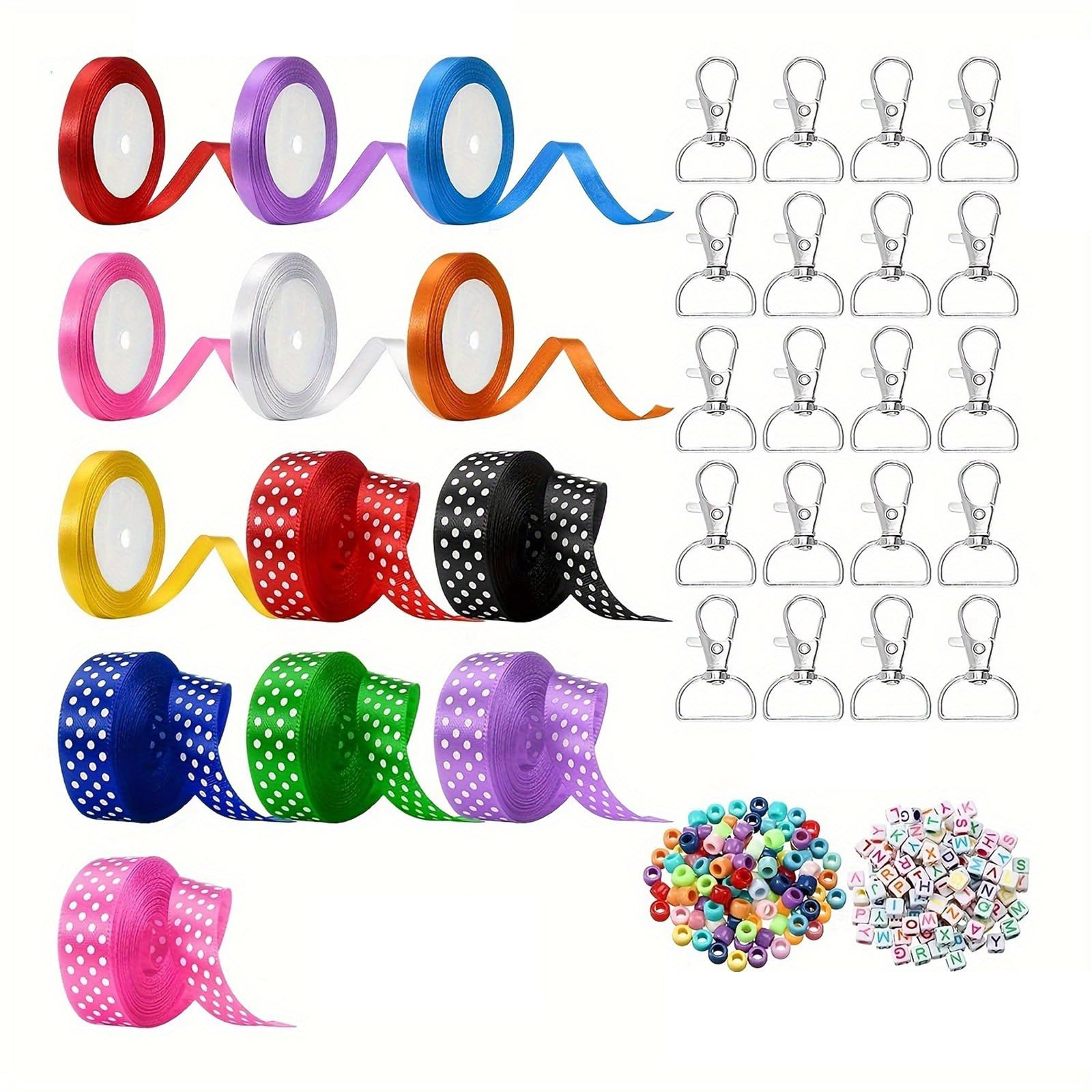 Kalttoy 233PCS Craft Bowknot Ribbon Keychain Craft Set with Alphabets Beads Charms for Individualized Jewelry Making and Creative Gift Projects Individualized Bead Keychain