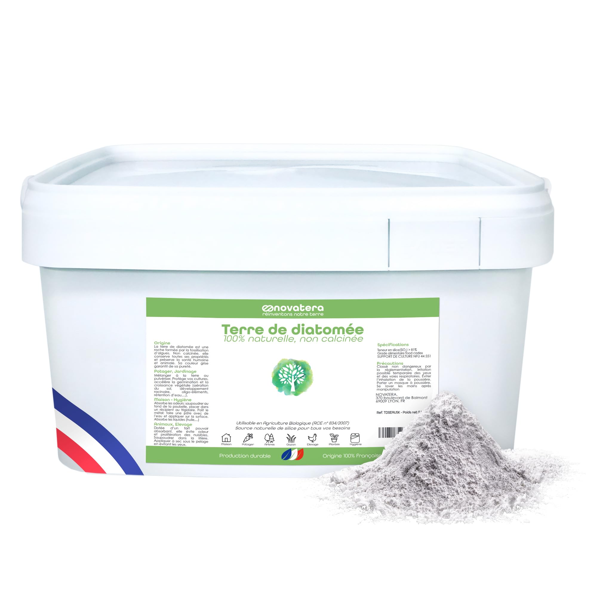 Terre De Diatomée Novatera 100% Naturelle Française - Ultrapure Non Calcinée Ecocert - 1,3kg Seau