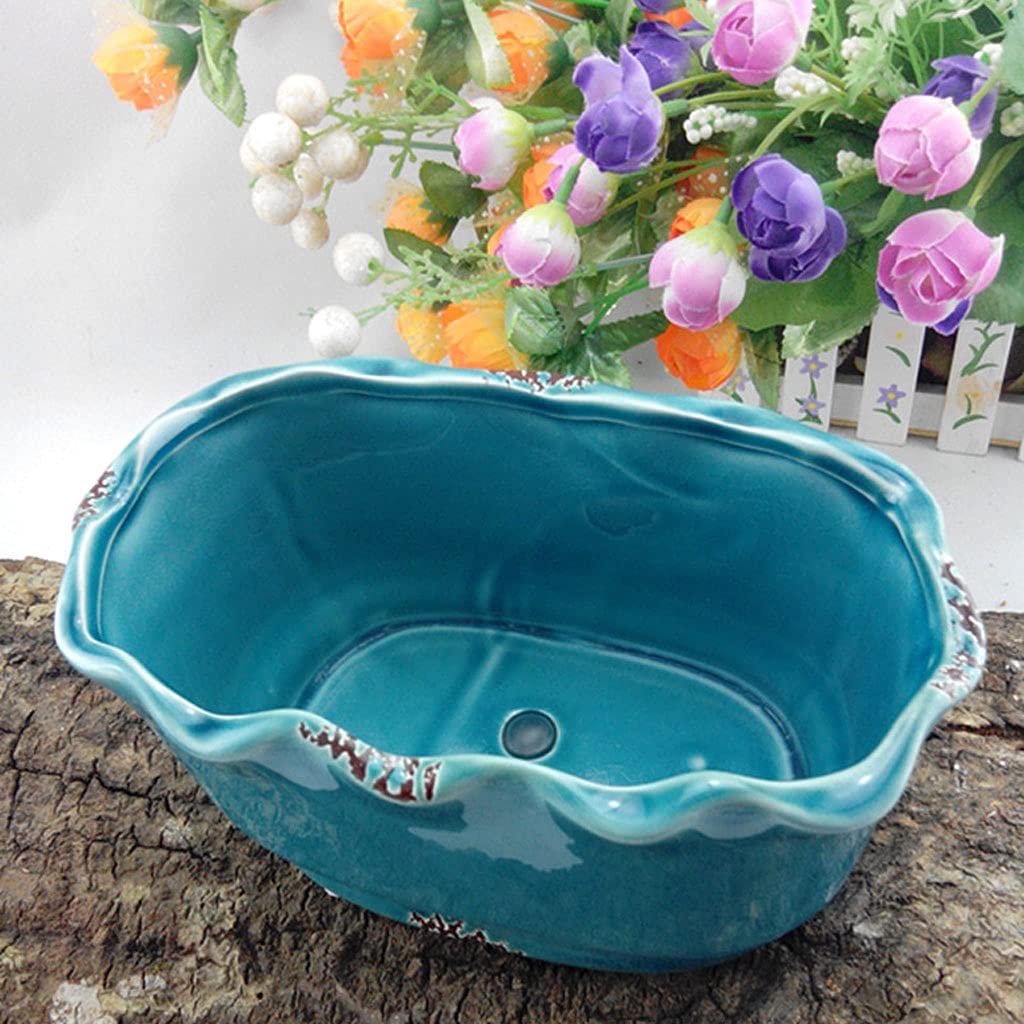 Liudan Doniczka niebieska ceramiczna doniczka Dom Salon Sypialnia Biuro Jedzenie Dekoracja Doniczka Owalna doniczka 6.49/6.88 cala Ozdobna doniczka (Rozmiar: B)