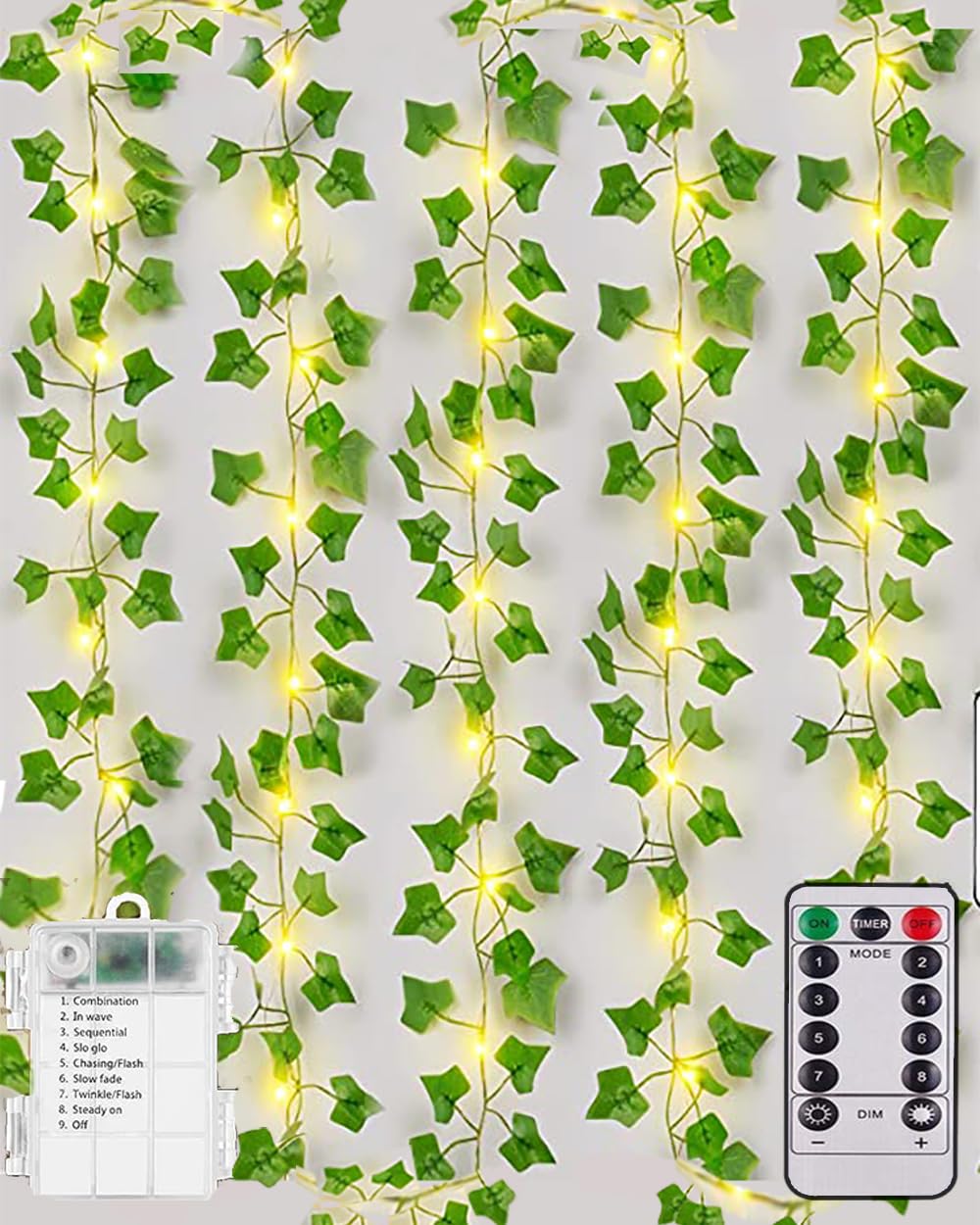Vines with Fairy Lights 10M 100 LED Ivy Fairy Lights Battery Operated with Remote, 8 Modes Artificial Ivy Garland Waterproof Christmas Lights Leaf Lights for Bedroom Wall Garden Decorations