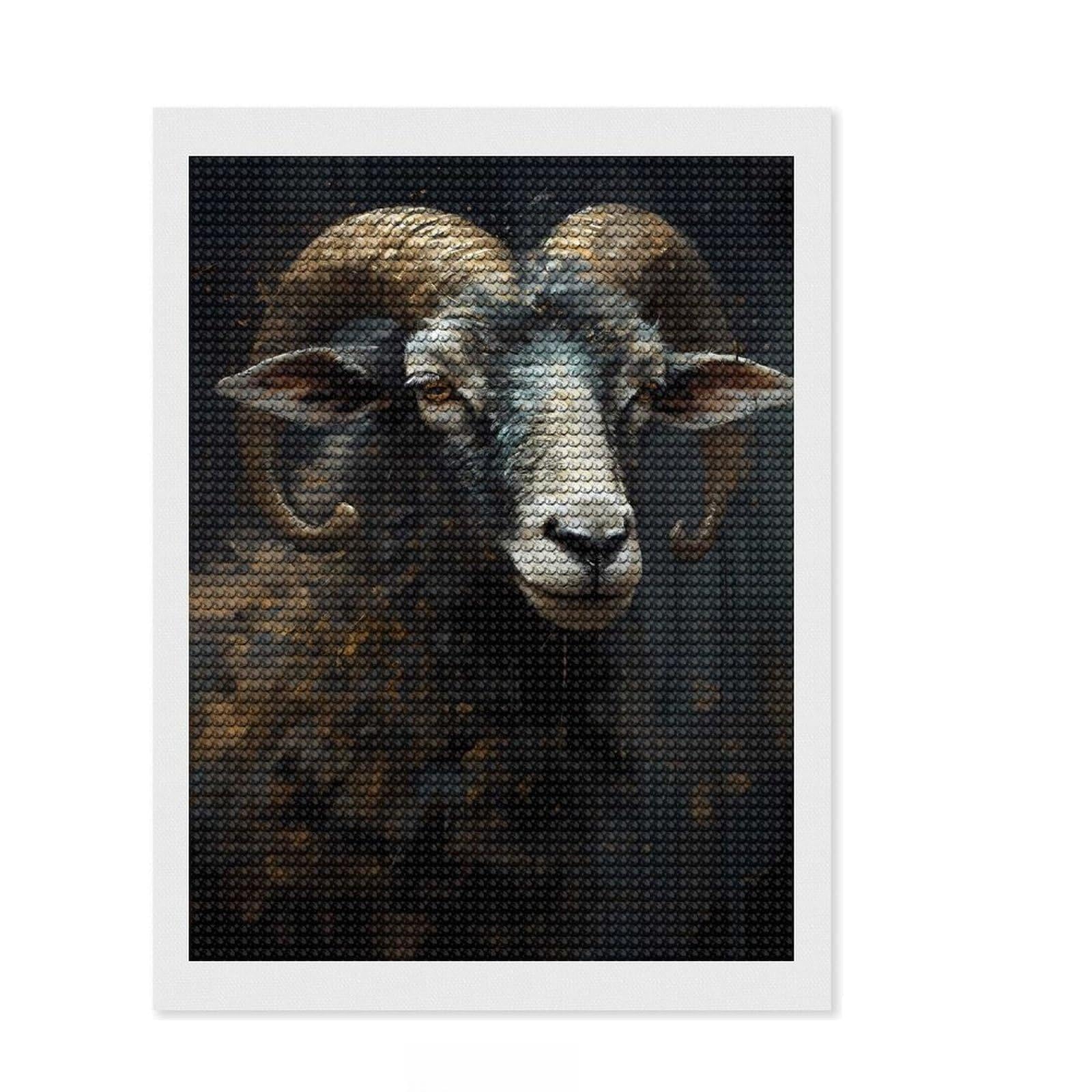 Junmoney Sheep Playful Diamond Painting Set 12"x16", Christmas Gift, Adhesive Canvas, Vintage Style Decor, Canvas Picture, Round Gems