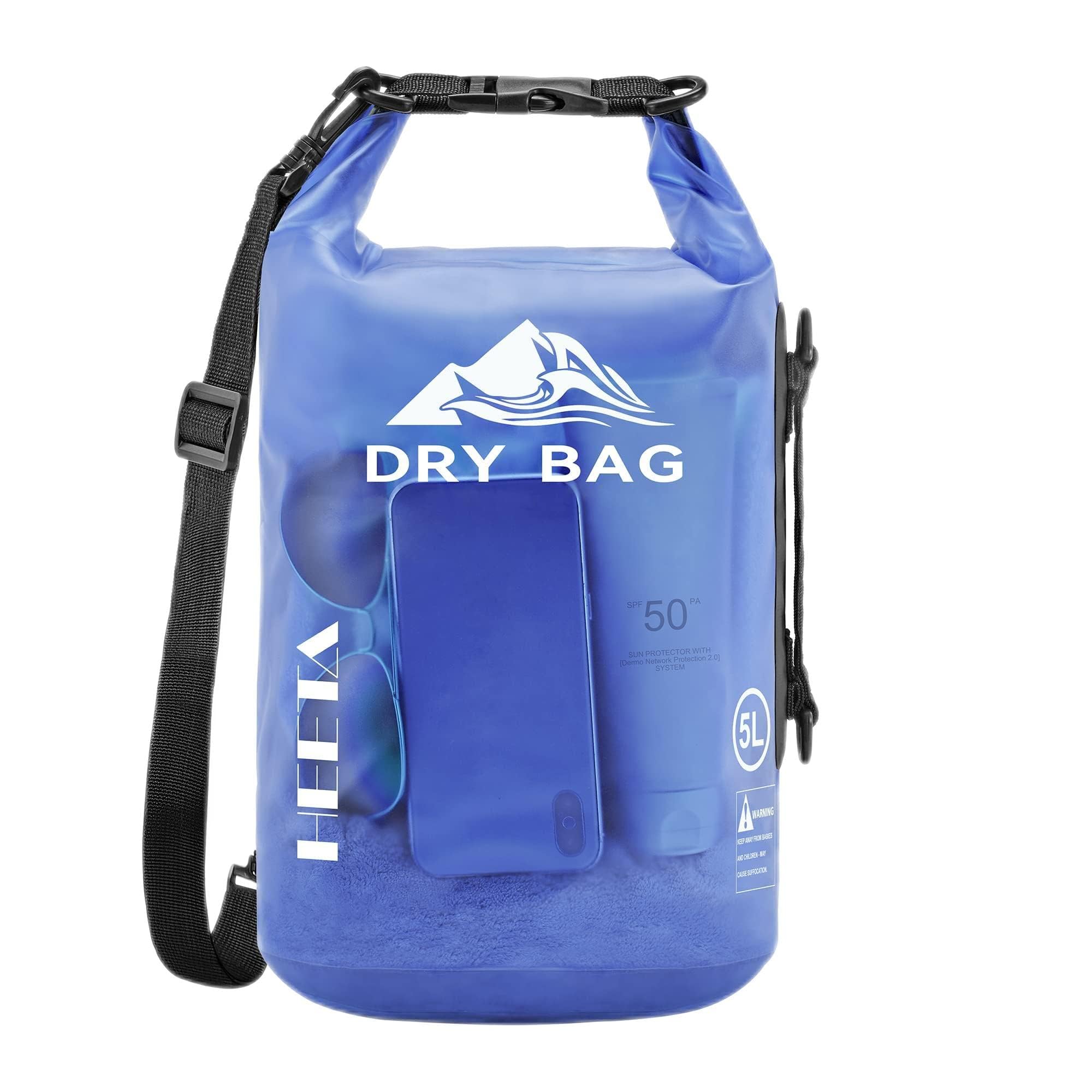 HEETA Waterproof Dry Bag for Women Men, Roll Top Lightweight Dry Storage Bag Backpack with Phone Case for Travel, Swimming, Boating, Kayaking, Camping and Beach, Transparent Bluish Violet 30L