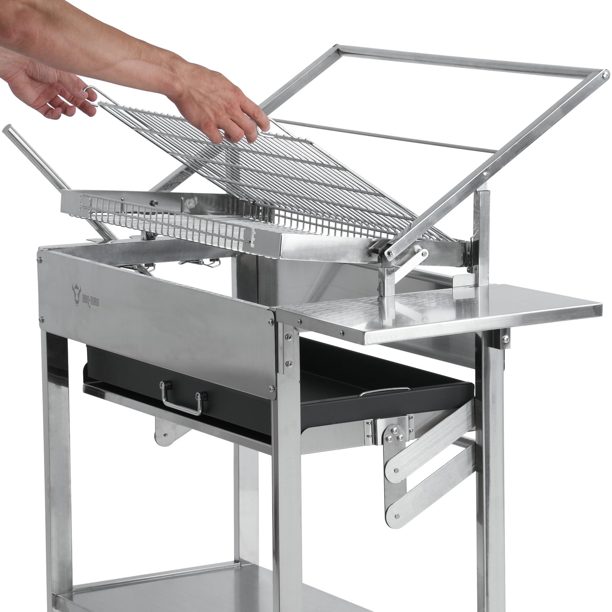 BBQ-Toro Barbecue a carbonella con griglia girevole a 360°, in acciaio inox, 110 x 60 x 110 cm, con vassoio per carbone regolabile in altezza su 4 livelli, barbecue a carbone, carrello per barbecue