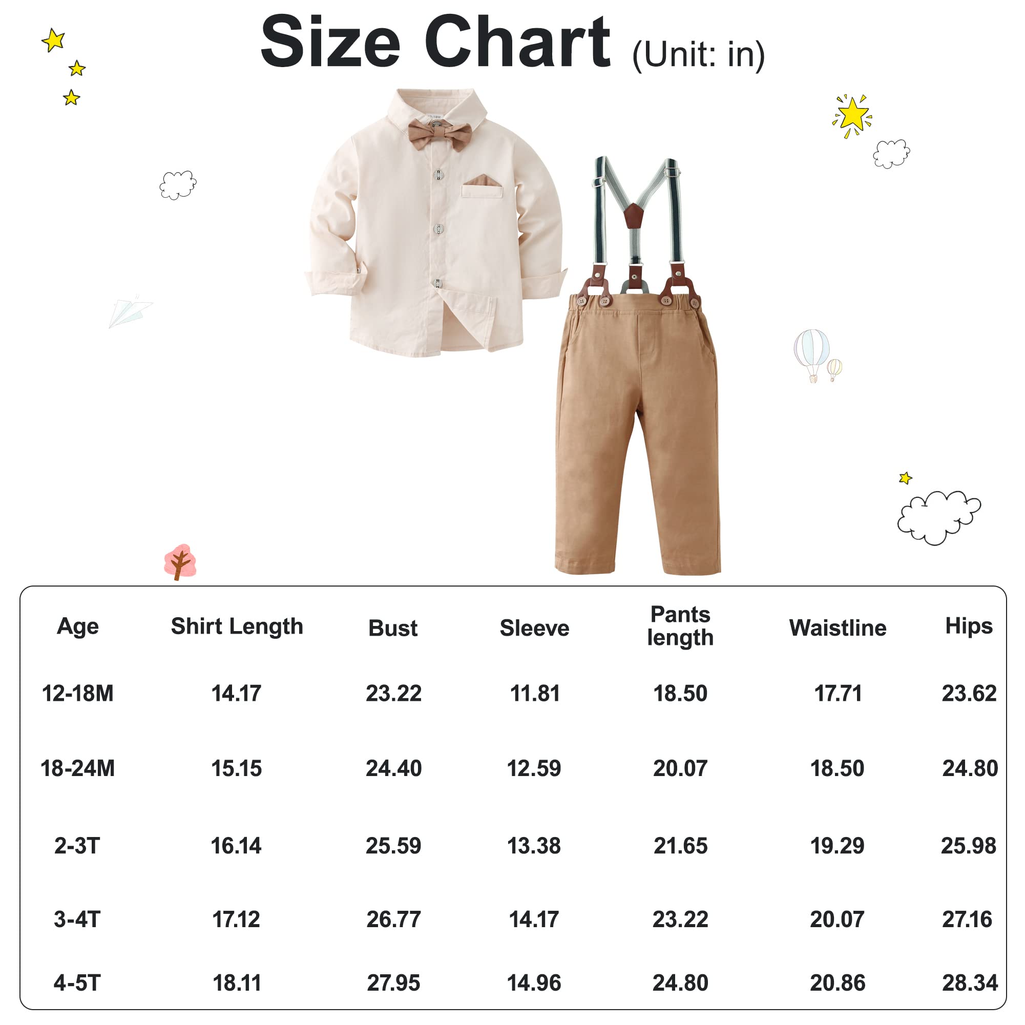 DISAUR Baby Boy Clothes Suits, Toddler Dress Shirt with Bowtie + Suspender Pants Outfit Sets Gentleman Wedding 1-6 Years