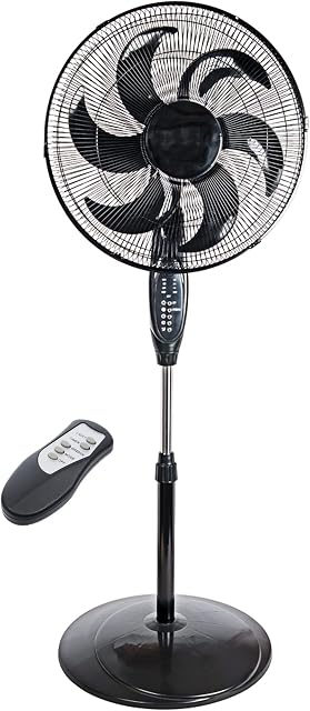 Invero 16" Inch Pedestal Air Cooling Fan with Remote Control - 3 Speed Oscillating Electric Floor Fan, Timer, Adjustable Height & Low Noise - Ideal for all Homes, Offices, Bedrooms and more - Black