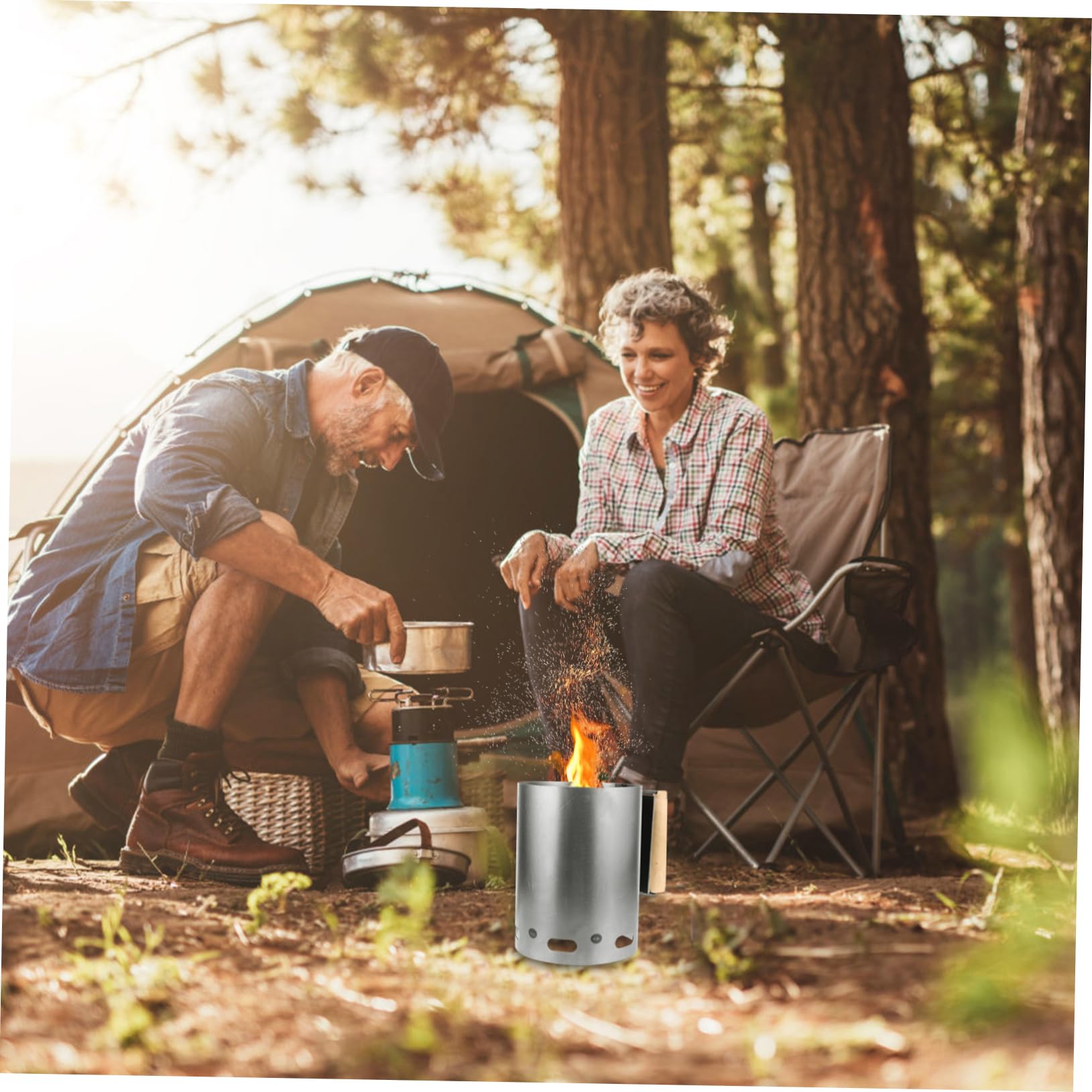 Accenditore per Barbecue Ciminiera Ricaricabile e con Manico Isolato e Design Barile per Carbonella e Grigliate all Aperto