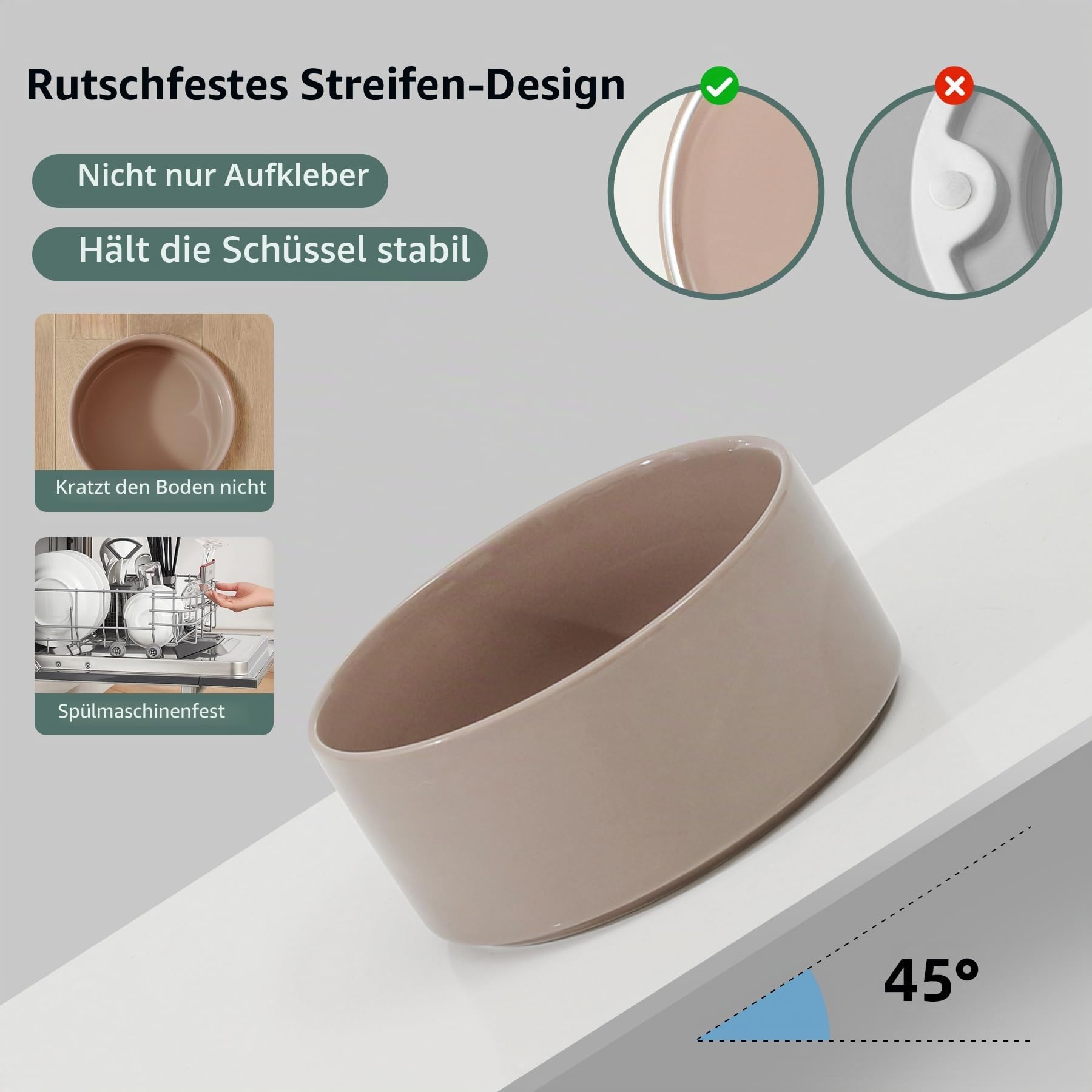 Havniva Keramischer Hundenapf 21 cm mit Ständer für Hunde großer Rassen, Futter- und Wassernapf (Doppelnapf mit Ständer -brauner Kaffee)