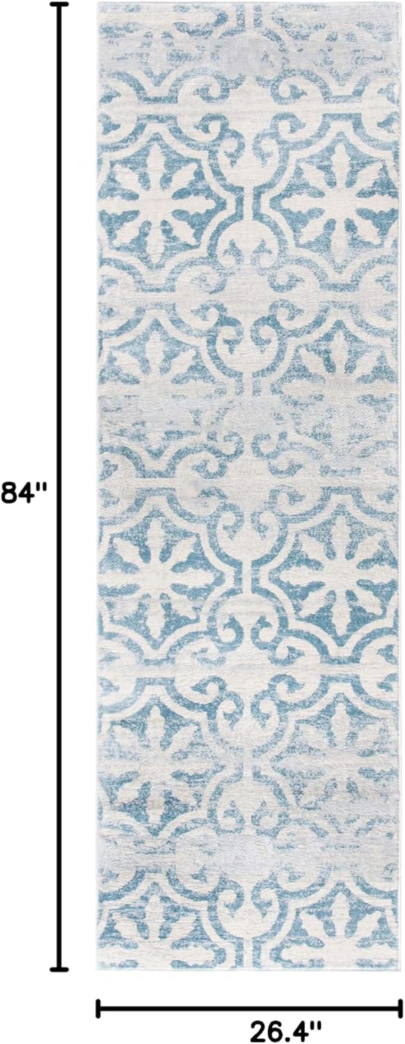 Martha Stewart x SAFAVIEH Area Rug Collection - 2'2" x 7' Runner, Turquoise Blue & Ivory, Non-Shedding & Easy Cleaning, Ideal for Living Room, Bedroom, Office, Hallway (MSR0956K)