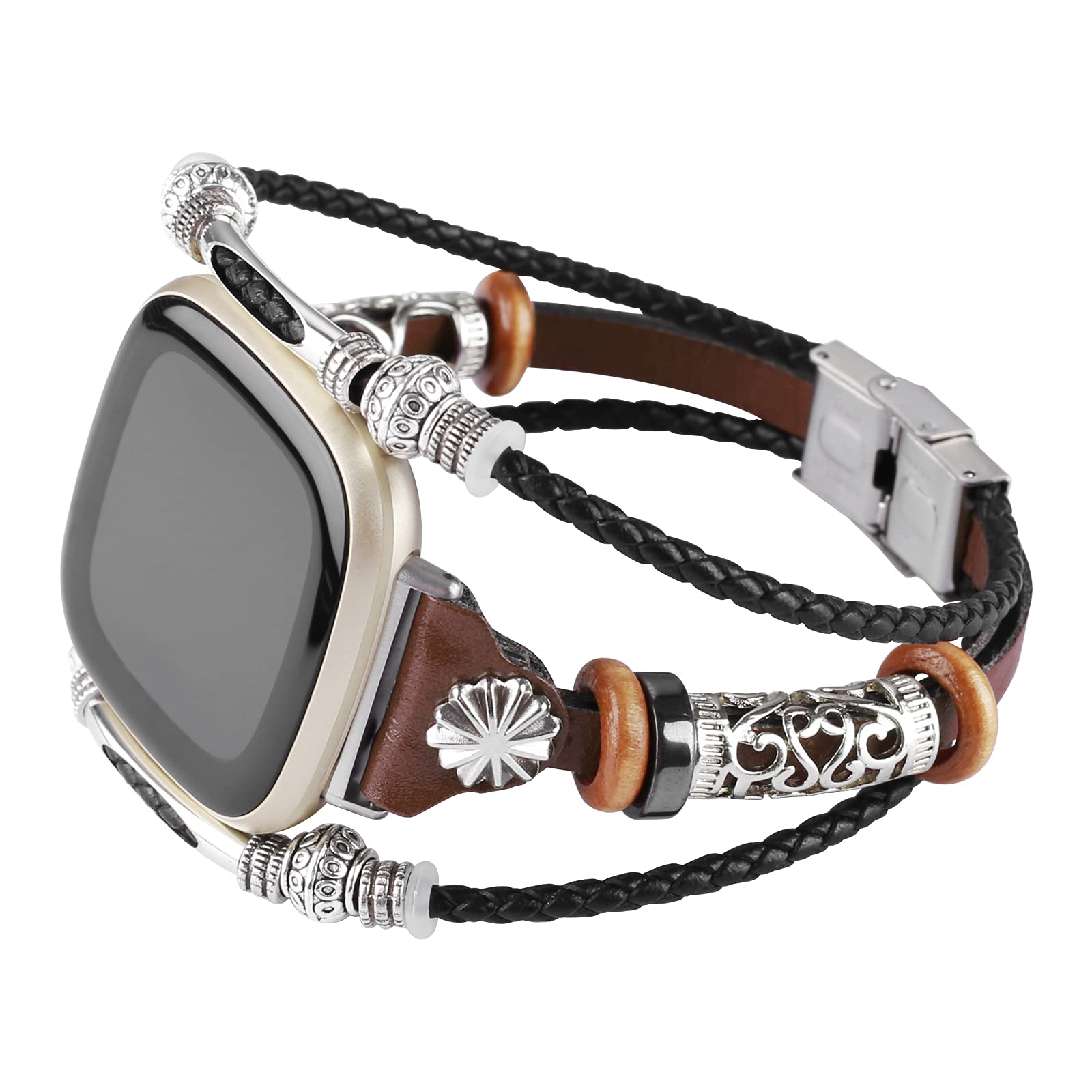 Bands Compatible for Fitbit Sense/Sense 2/Fitbit Versa 3/Versa 4, Genuine Vintage Leather Strap Bracelet Replacement Wristband for Men & Women