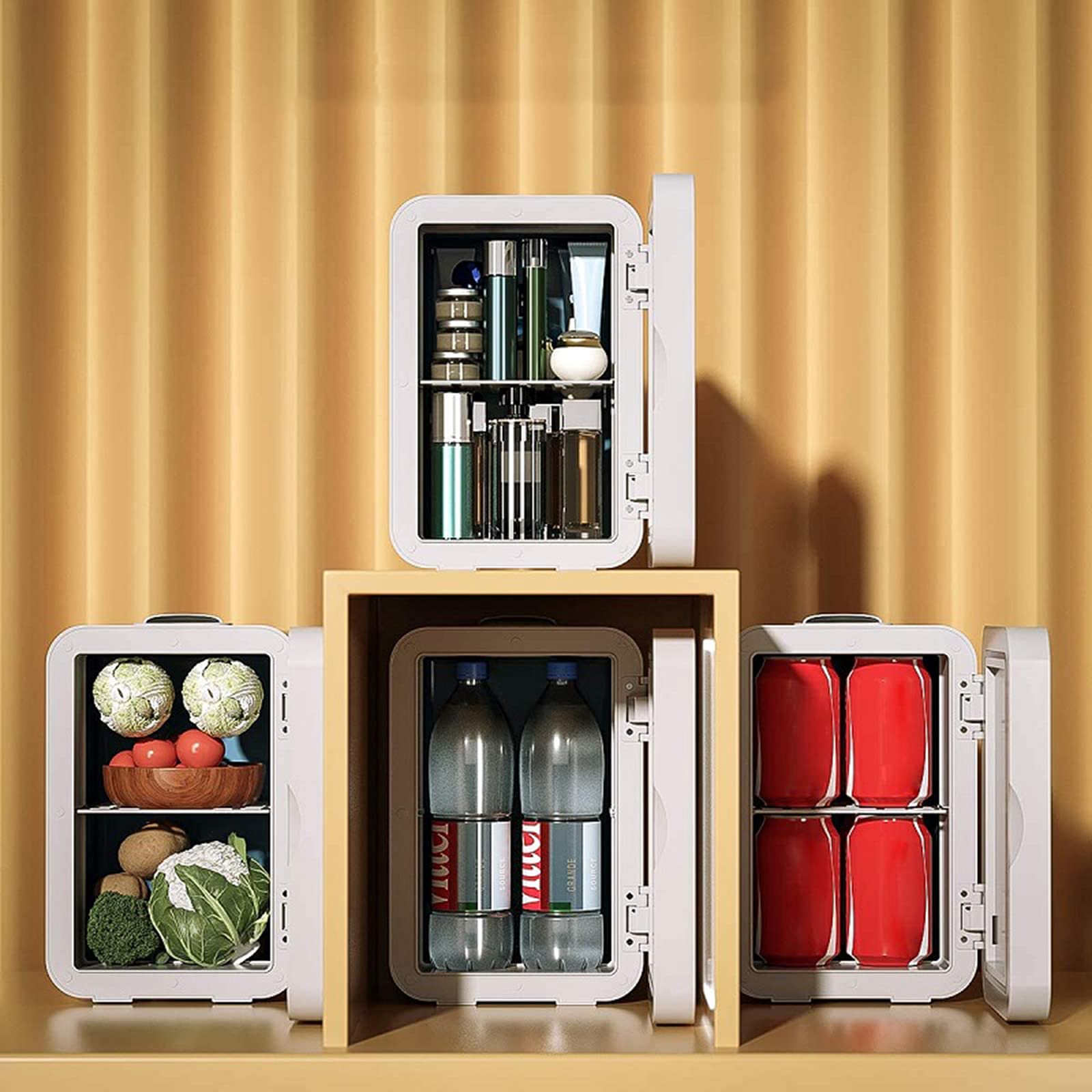 Mini refrigerador de belleza para maquillaje, mini refrigerador de 8 l, refrigerador cosmético portátil de bajo ruido para el hogar, espejo de maquillaje con luz LED, refrigerador/congelador más cál