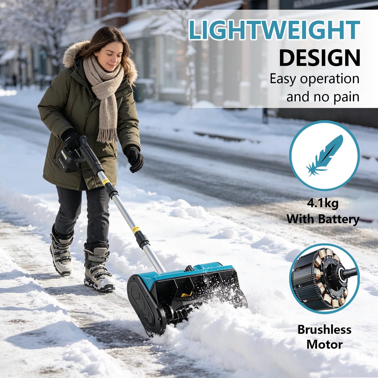 Máquina quitanieve, Ancho 33 cm y Profundidad 13 cm, Motor brushless silencioso, diseño Desmontable, Pala a batería para entradas 2Battery