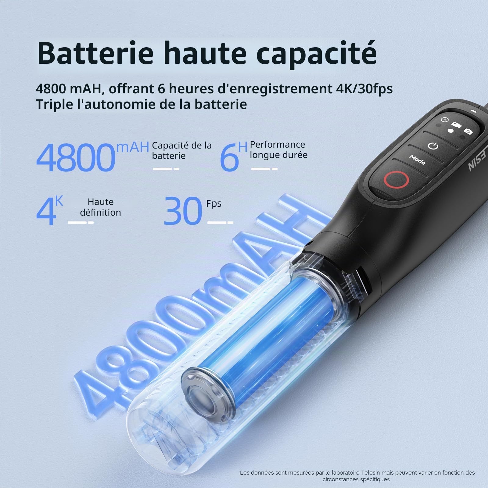 TELESIN° Trépied d'extension Rechargeable pour Perche à Selfie avec Batterie 5000 mAh et télécommande pour GoPro Max Hero 13 12 11 10 9, trépied de Batterie de Grande capacité pour Go Pro