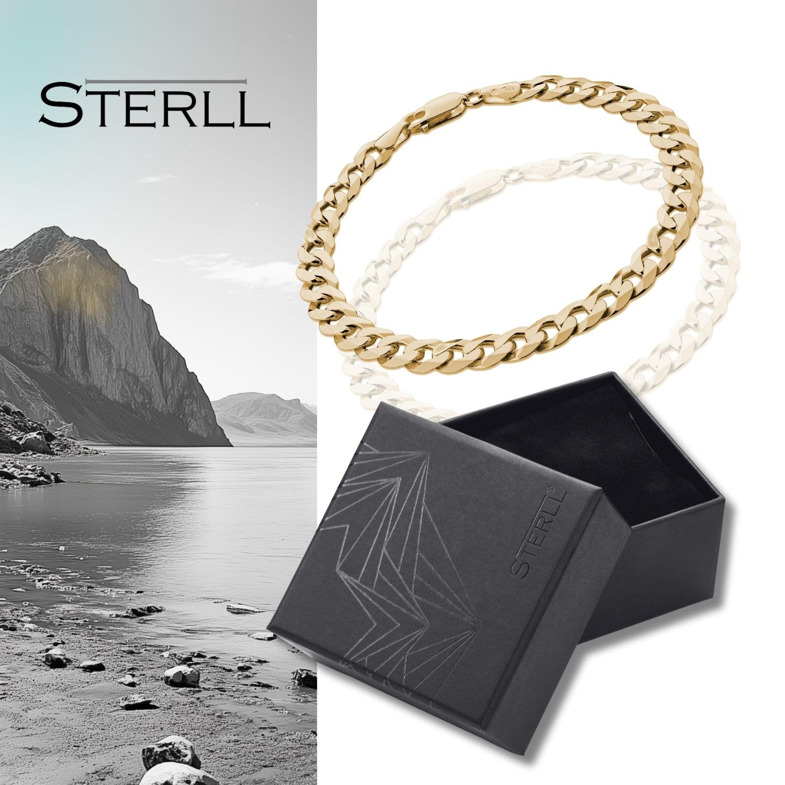 Pulsera para hombre chapada en oro de plata chapada en oro, embalaje ecológico, regalos para socios