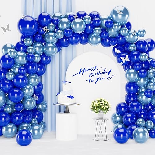 Miniatura 6 de Kit de arco de globos de látex para fiesta de cumpleaños, color azul rey y azul metálico, para graduación de 2025 en el océano bajo el mar,
