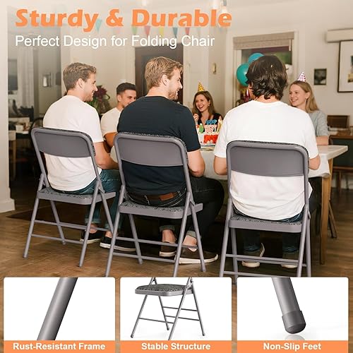 Miniatura 6 de Silla plegable de grado comercial con cojín de tela acolchada