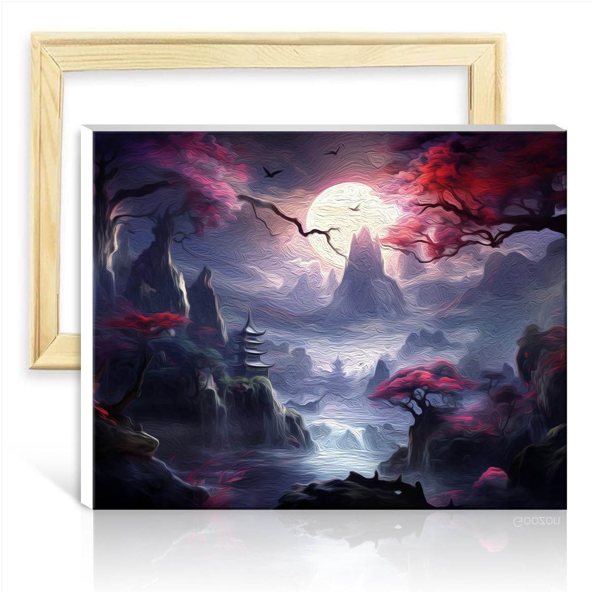 TANGFEIY on Canvas Easy to Paint Artwork Japanese Cherry Blossom Landscape Kids Beginner Oil Painting Kits Home Decor Painting Gift No Frame(30x40cm)