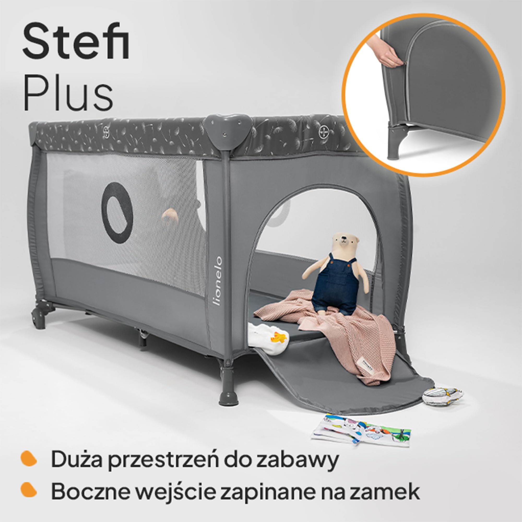 LIONELO Stefi Plus łóżeczko turystyczne 2 w 1 do 15 kg, łóżko dziecięce z materacem, boczne wejście z zamkiem błyskawicznym, wysokiej jakości materac piankowy, szybkie składanie (Zielony)