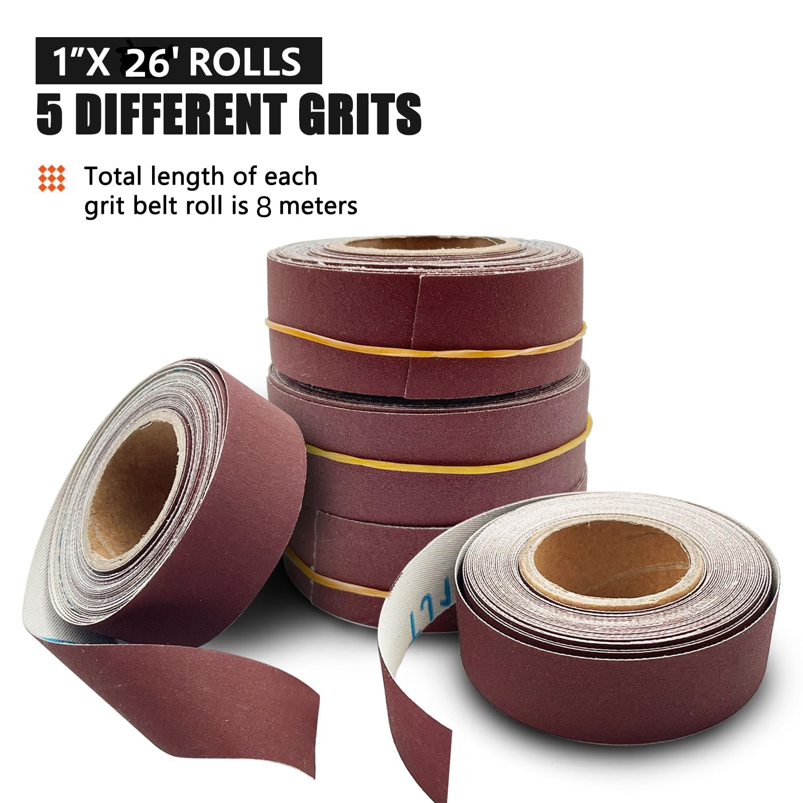 Rollos de papel de lija de 2,5 cm x 8 m, papel de lija de grano 5 con dispensador, rollo de tela de esmeril para acabado de muebles de madera, pulido de metales, 150/240/320/400/600