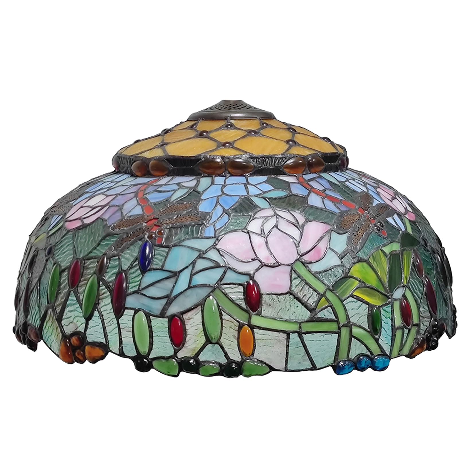 SaryEdge Tiffany Lampshades Replacement Only W20H9 Inch Stained Glass Rose Wisteria Lamp Shade Home Office Decoration Light Cover for Floor Lamps Table Lamps Pendant Hanging Li，Lotus，Lotus