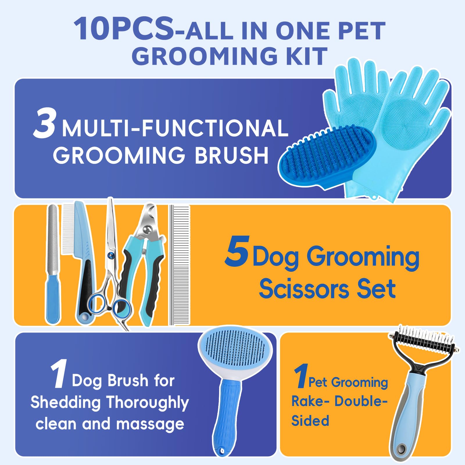 Pet Grooming Kit, Dog Cat Deshedding Brush, Nail Clippers with File - Image 2