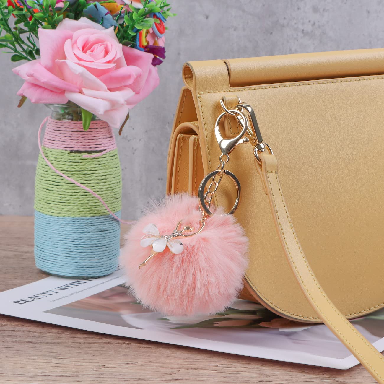 2 Bommel-Schlüsselanhänger Aus Kunstfell – Süße Ballerina-Pompons Für Rucksack & Tasche, Rosa