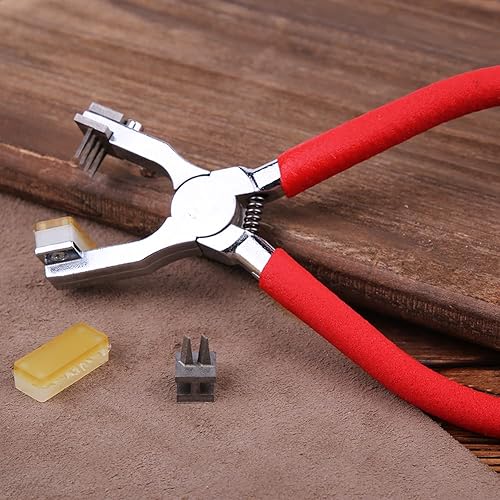 Miniatura 7 de BUTUZE, alicates de mano de cuero silencioso de 0.157 pulgadas (4 dientes franceses y 2 dientes) con aguja de cuero, estuche de aguja de madera,