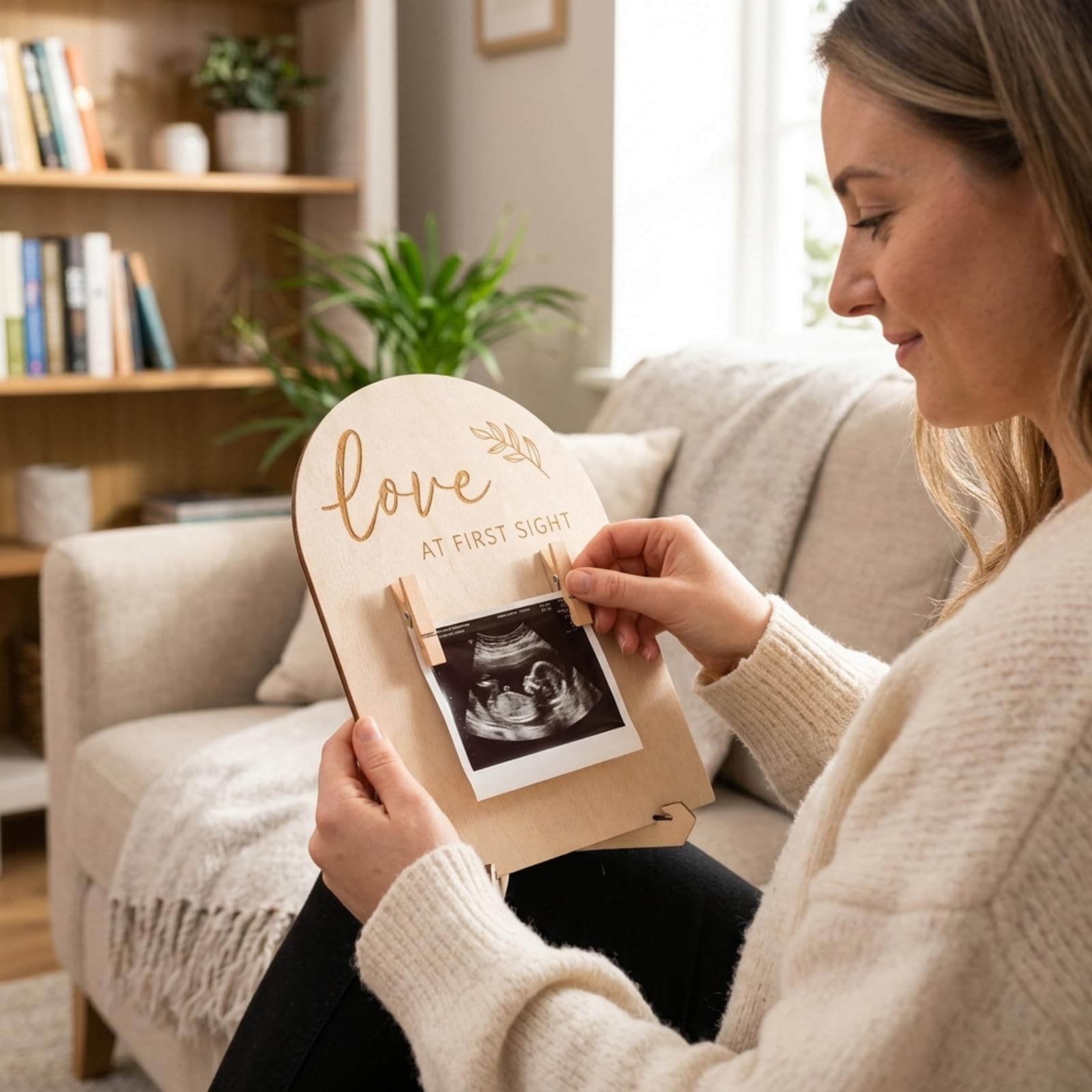 Baby Scan Photo Frames, Ultrasound Picture Frame – Wooden Baby Scan Frame with Easel & Wall Mount, Pregnancy Announcement Gift for Parents — view 6