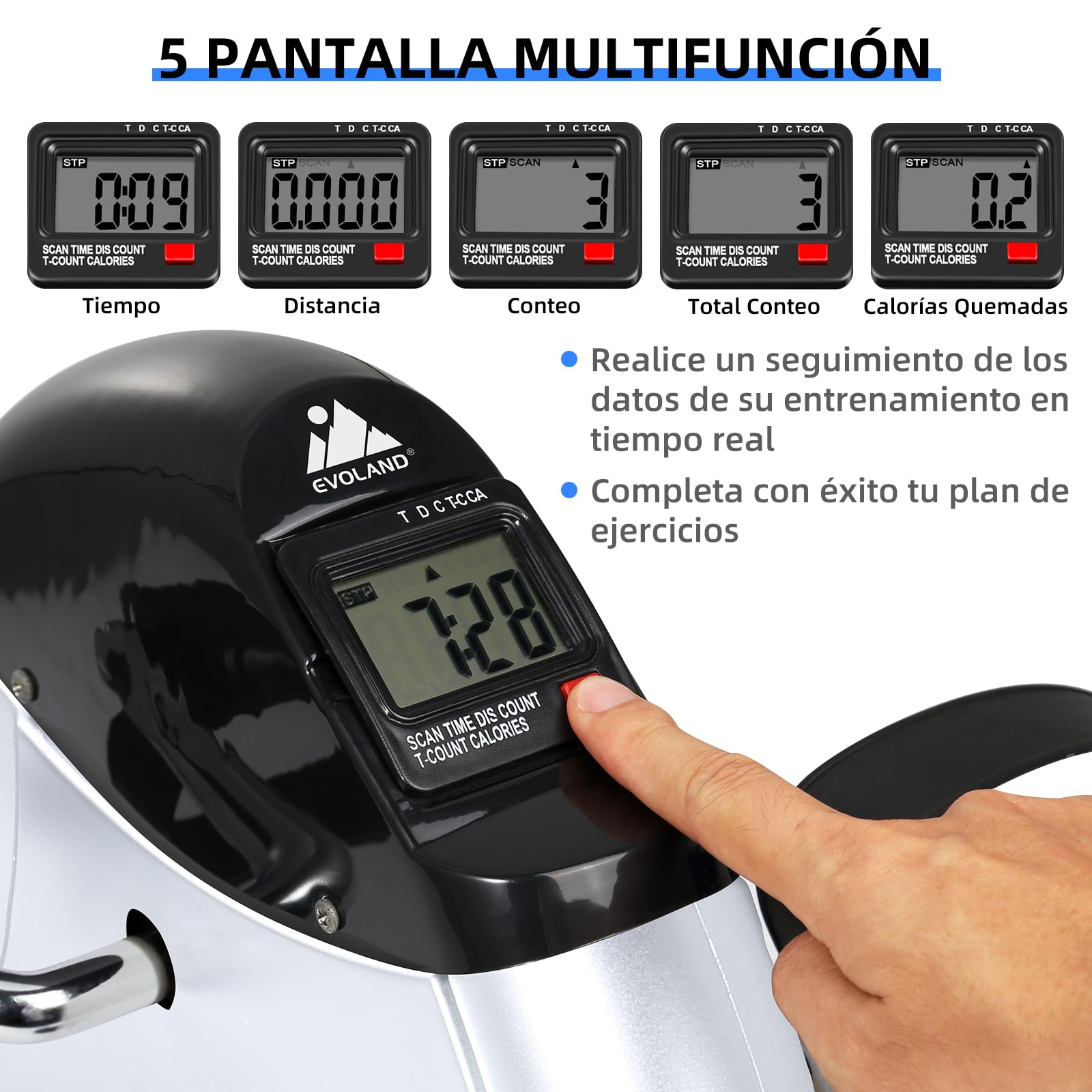 EVOLAND Pedales Estaticos mini Pedal Bicicleta Estatica Pedal Estático Portátil Máquinas con Pantalla LCD y Resistencia Ajustable Pedales Electricos para Mayores