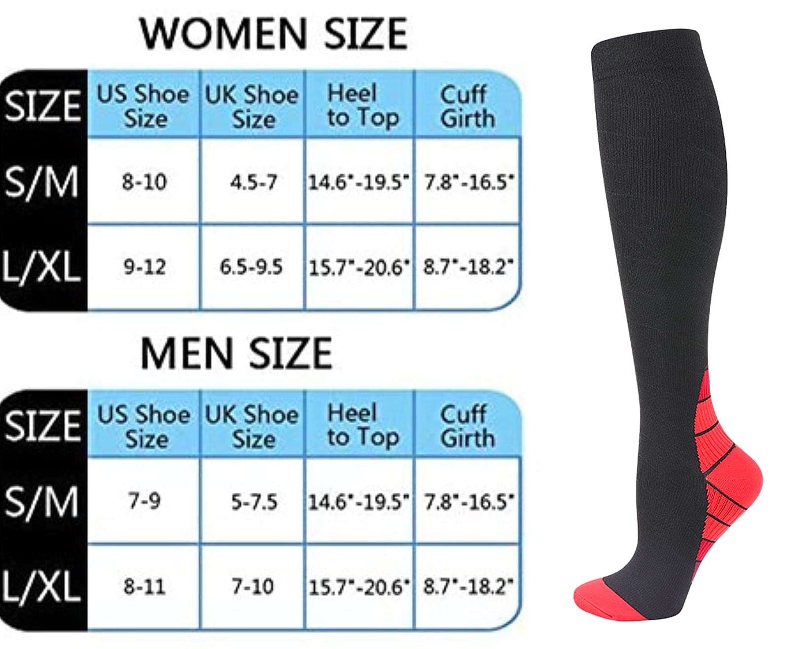 7 paires de chaussettes de compression 20-30mmHg pour hommes/femmes infirmière de récupération course maternité grossesse vol voyage médical santé sport