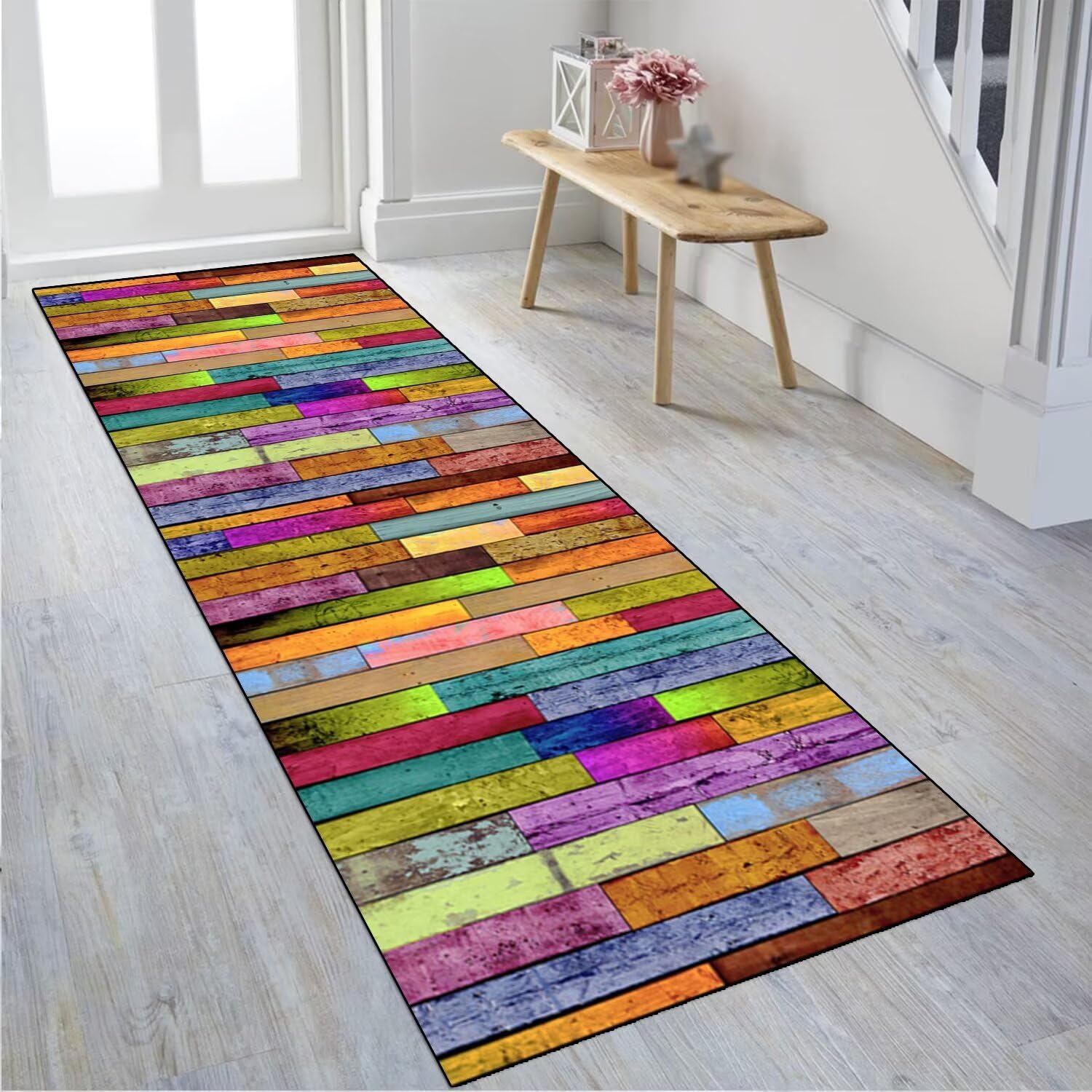 Teppich Läufer Flur Küche rutschfest waschbar Teppichläufer Lang Bunt Streifen 90X150CM Modern Design Meterware Korridor Tepiche Esszimmer Schlafzimmer Wohnzimmer Schmutzfangmatte Küchenteppich