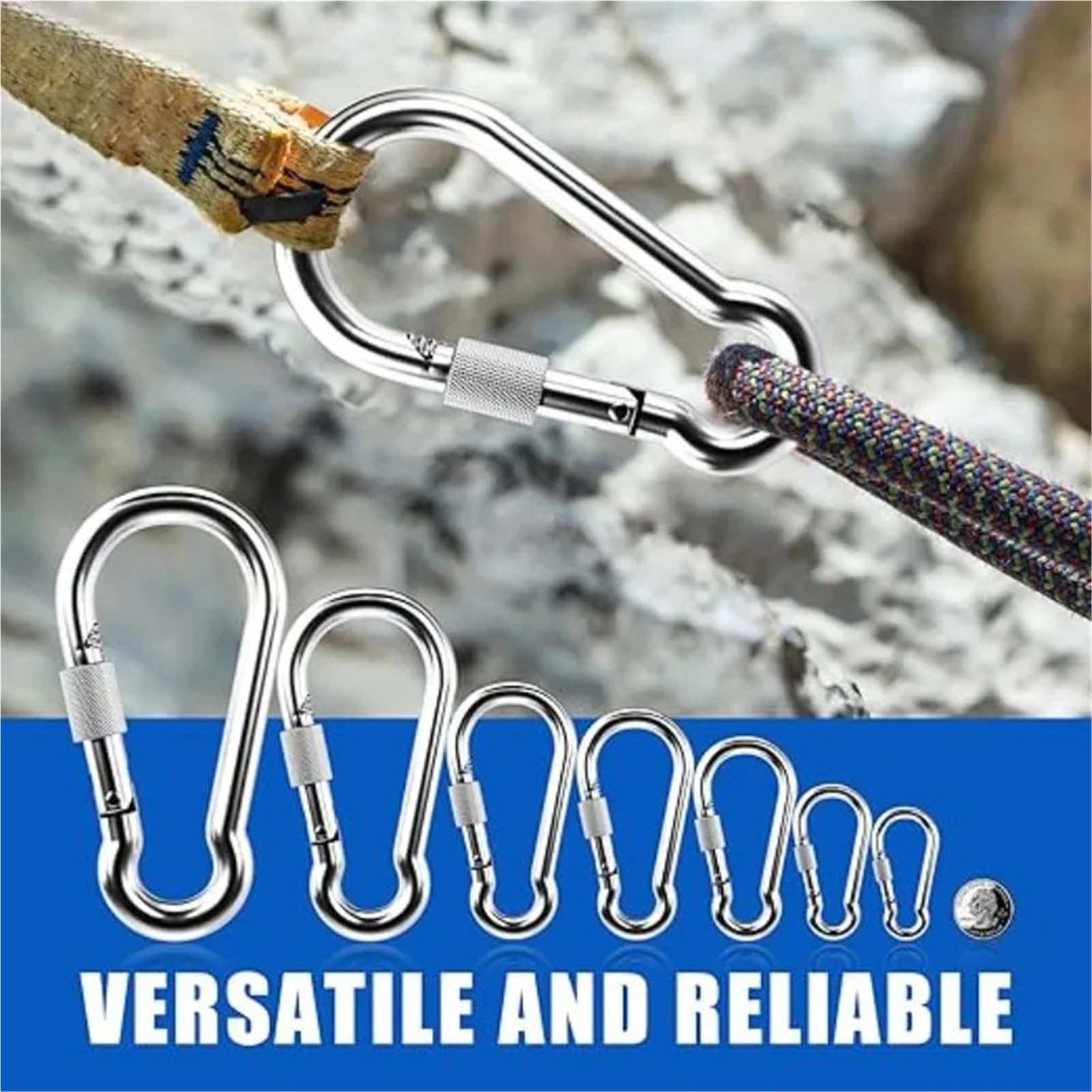 Karabinerhaken Edelstahl Frühling Snap Karabiner Schnalle Sicherheitshaken Quick Link Schlüsselanhänger Clips Outdoor for Gym Hundeleinen(M8x80-LM,20PCS)