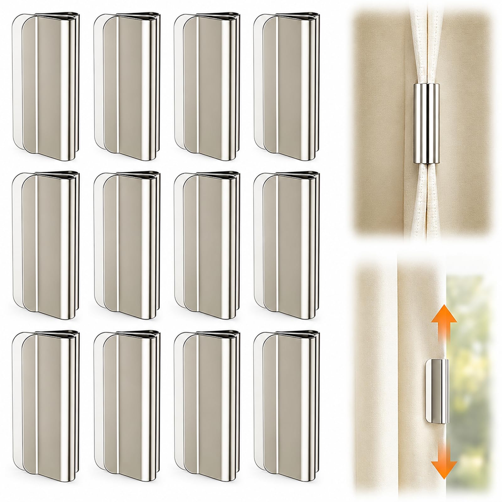 Magnetic Curtain Clips, 2026 New Curtain Magnets Closure Set for Light-Blocking, Hold Curtains Closed, Detachable Buckle, No Drill, Privacy Protection for Indoor Outdoor Patio Curtains