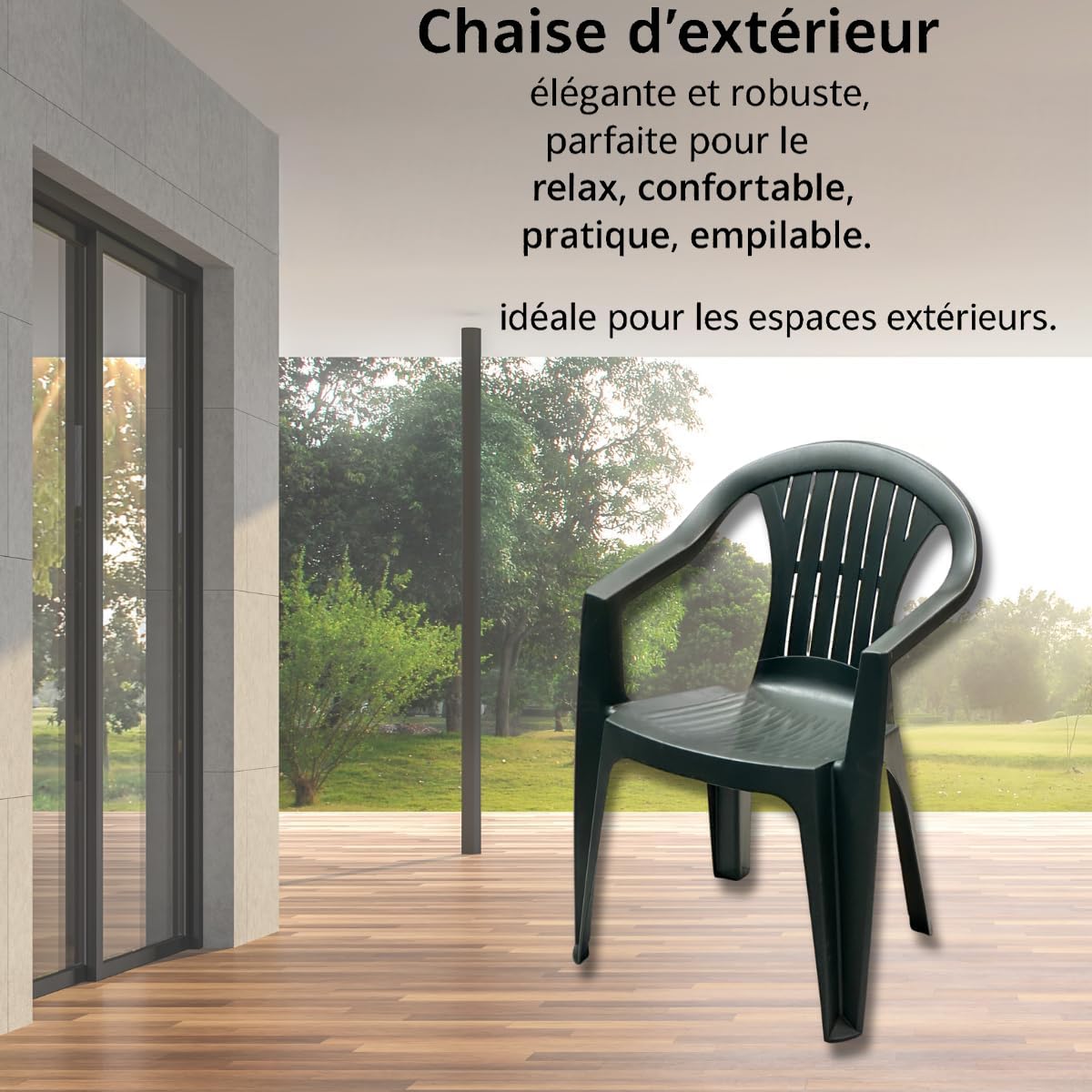 Tomaino - Chaise De Jardin en Plastique Monobloc - Lot de 6 Chaises pour Extérieur en Résine Empilables, Accoudoirs (6, Vert) …