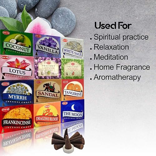 Miniatura 2 de HEM Surtido de conos de incienso – Paquete de 12 aromas (10 conos cada uno, 120 en total) – Fragancia natural de aromaterapia para meditación,