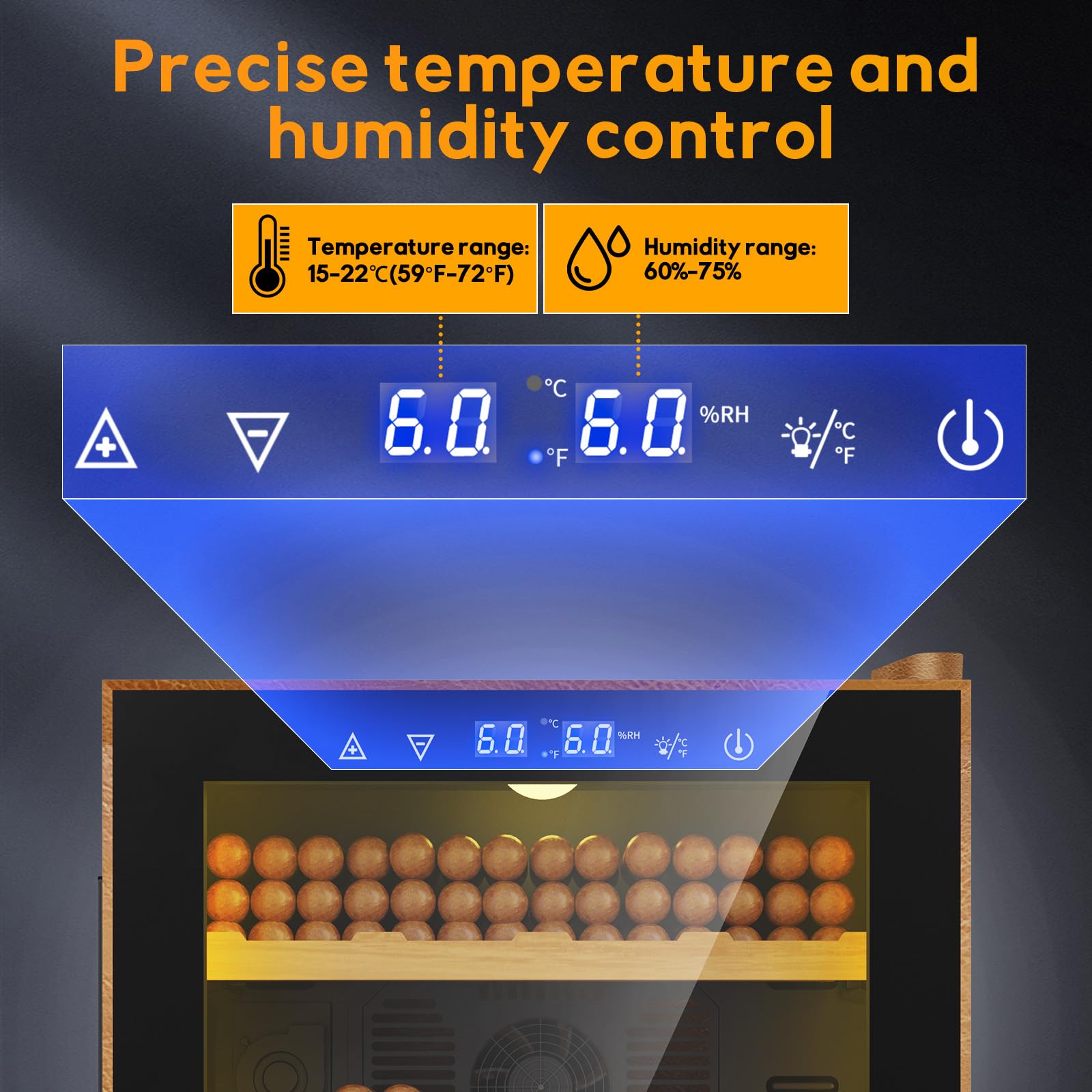 Velieta 50l Upgraded Electric Humidor With Leather, 300 Counts Large Capacity,Thermostatic Electric Cooler Cabinet With Digital LED Screen, Safety Lock,Smart Humidity & Temp Control, Gifts For Men on Fridge.com - View 4