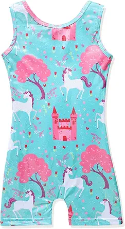 HOZIY Girls Gymnastics Leotards for Kids Tumbling Outfits Biketard Sparkle Adorable Pattern