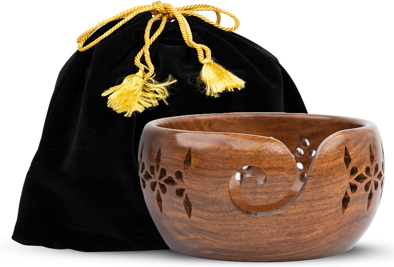 Inanosa 6x3 Inches Rosewood Yarn Bowl for Crocheting, Preventing Slipping and Tangles | Best Gift from Craft Supplies for Crochet Lovers - Adults and Beginners | Brown, 1 Pc