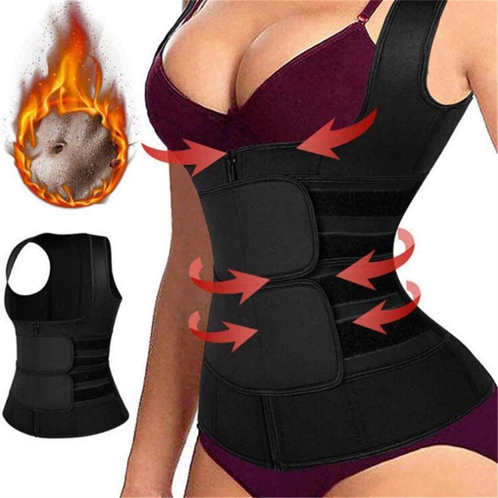 Schwitzgürtel Zum Abnehmen Korsett Damen Bauchweg Sauna Shirt Taillenformer Fitness Thermo Sauna Suit Hot Polymer Sauna Weste Damen Saunaanzug(Noir,S)